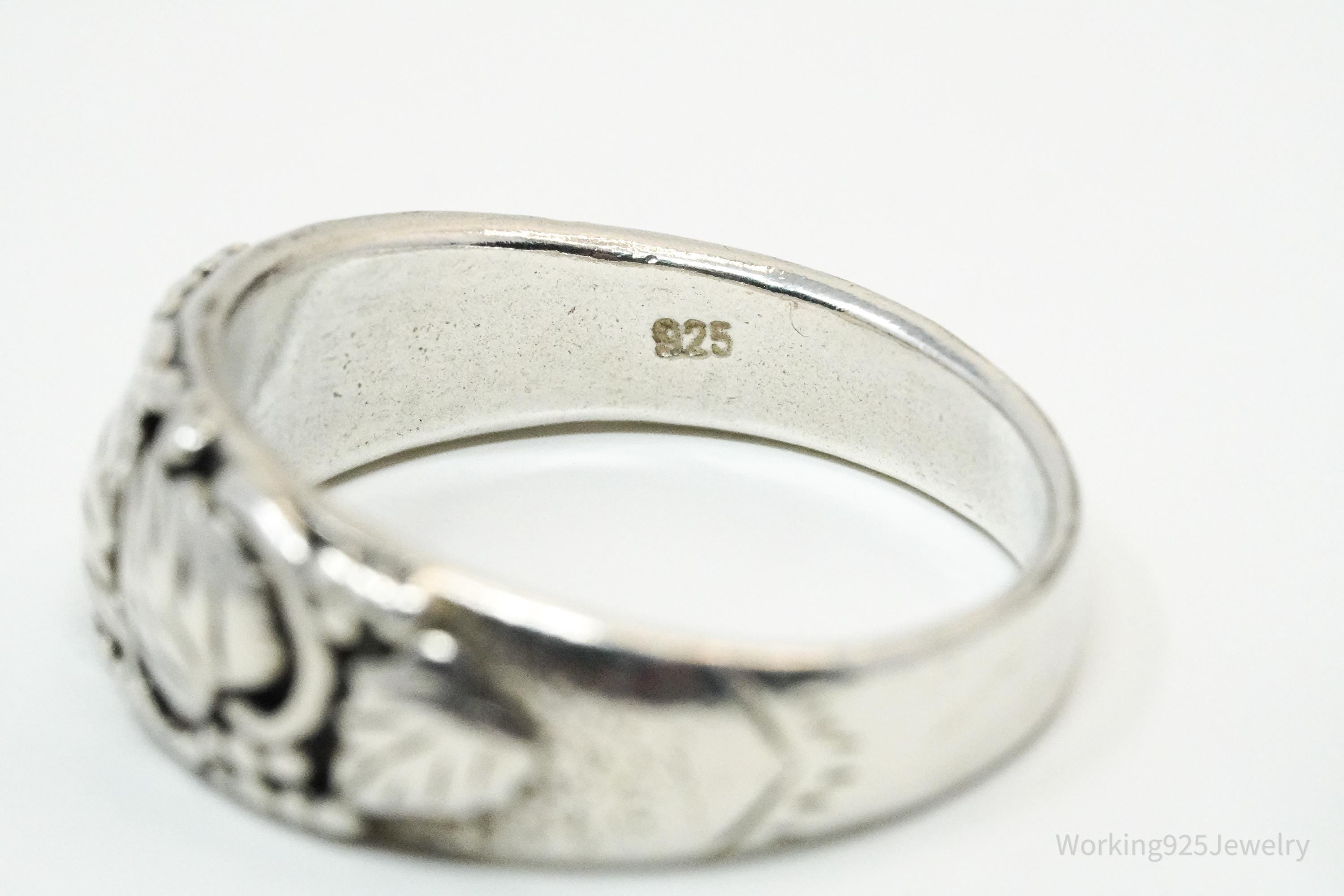 Vintage Grape Vine Leaves Sterling Silver Band Ring - Size 6.75