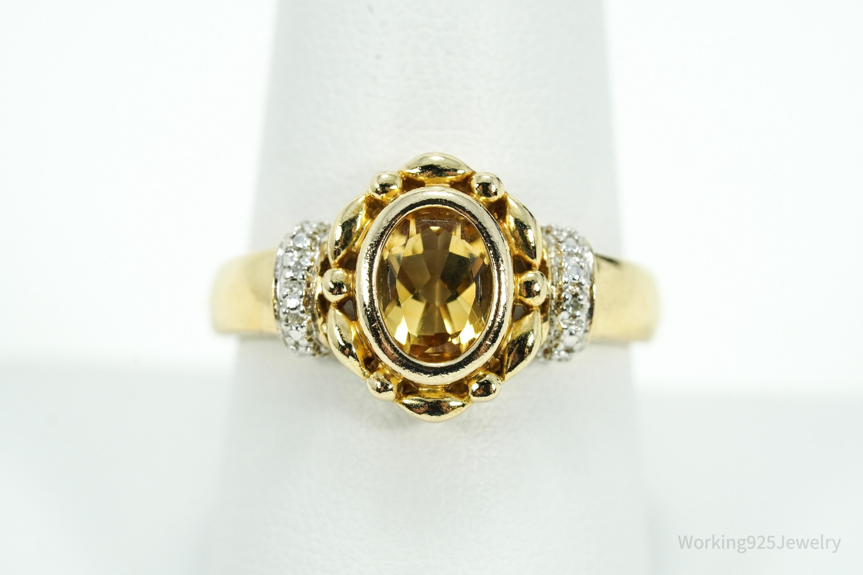 Designer Ross Simons Citrine & Diamond Gold Over Sterling Silver Ring - Size 9
