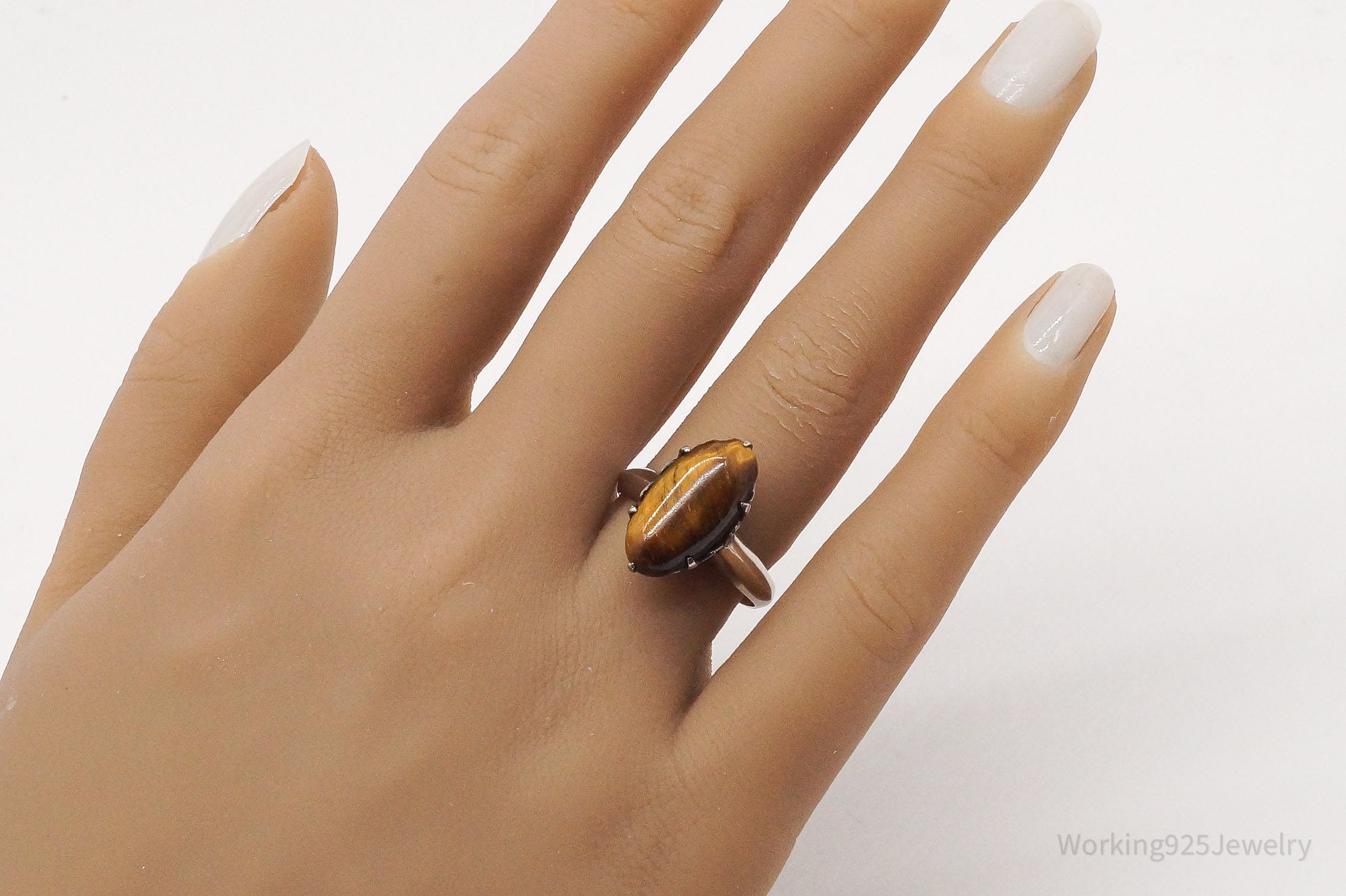 Antique Vintage 18K Gold Tigers Eye Ring - Size 8.25