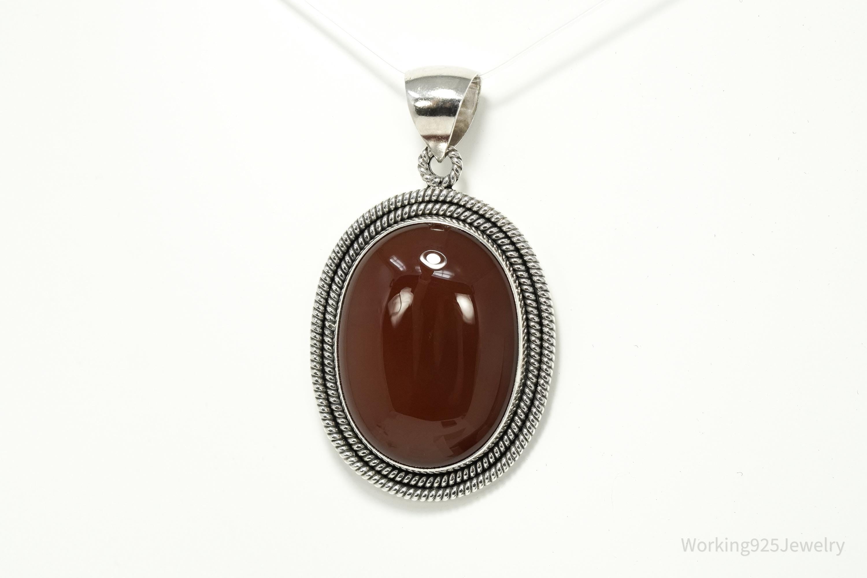 Large Carnelian Sterling Silver Pendant • Vintage BA Suarti Designer Jewelry