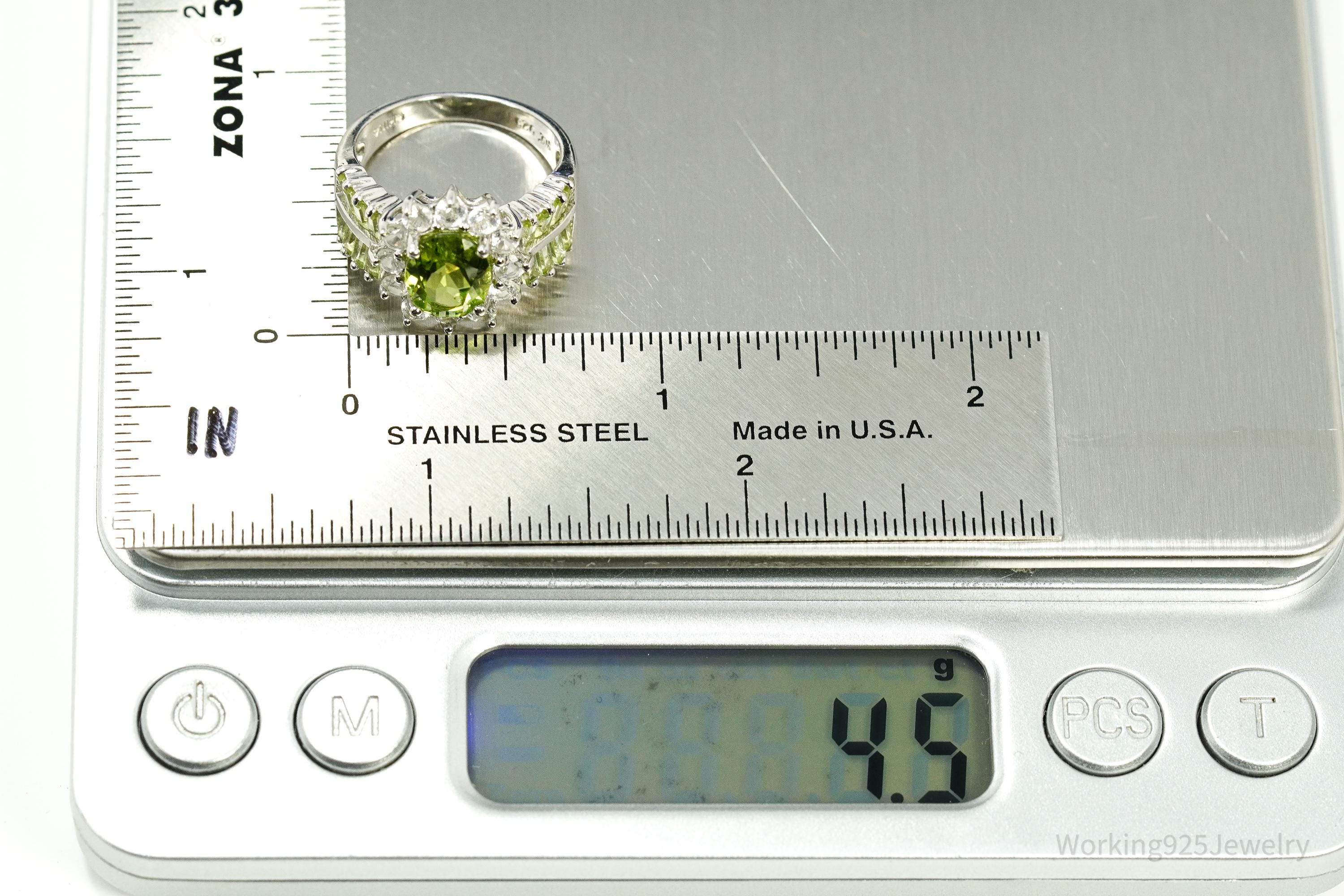 Peridot & Cubic Zirconia Sterling Silver Ring - Size 6