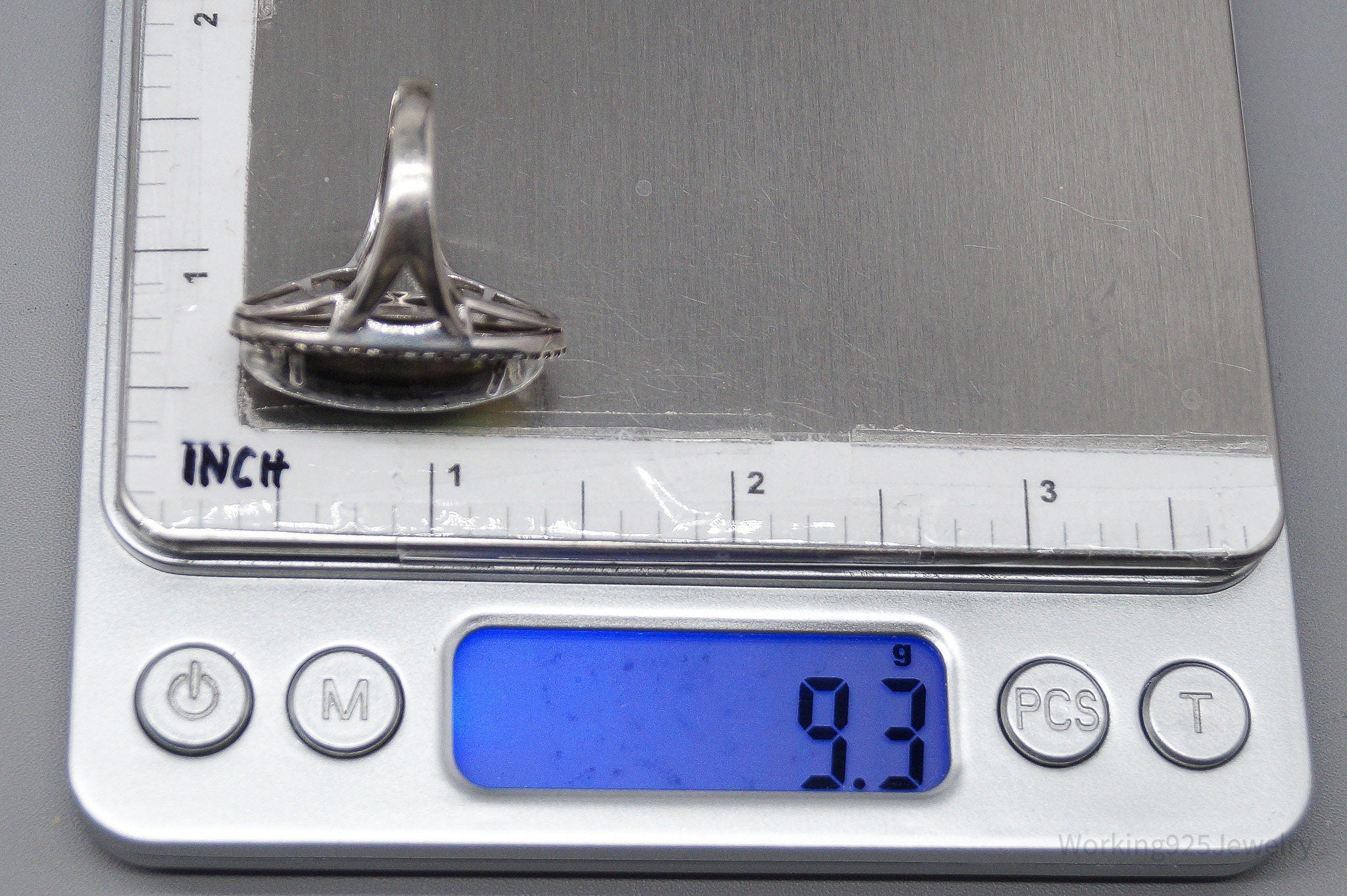 Vintage Paua Abalone Shell White Topaz Sterling Silver Ring - Size 8