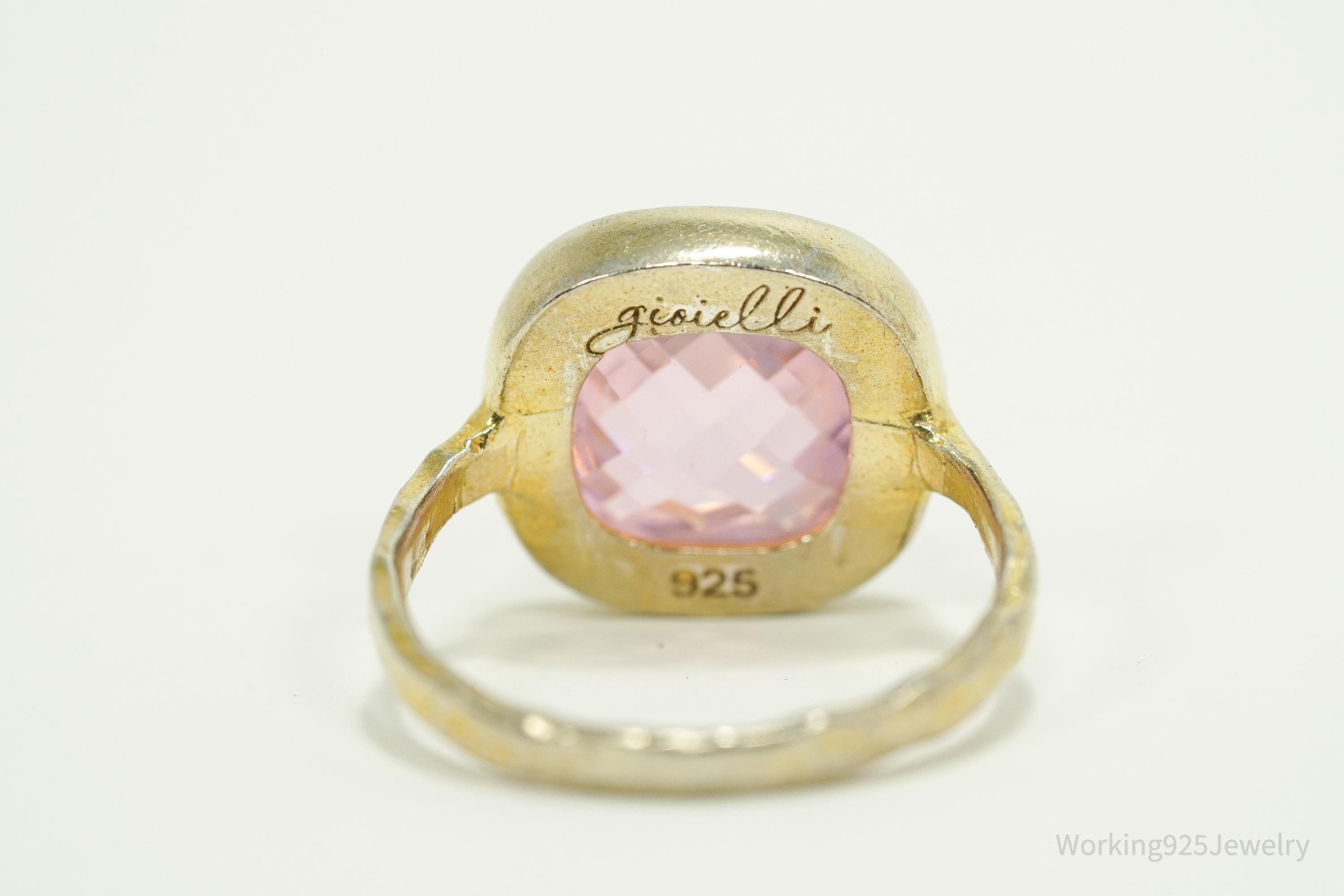 Vintage Gioielli Pink Tourmaline Gold Wash Sterling Silver Ring - Size 6.25