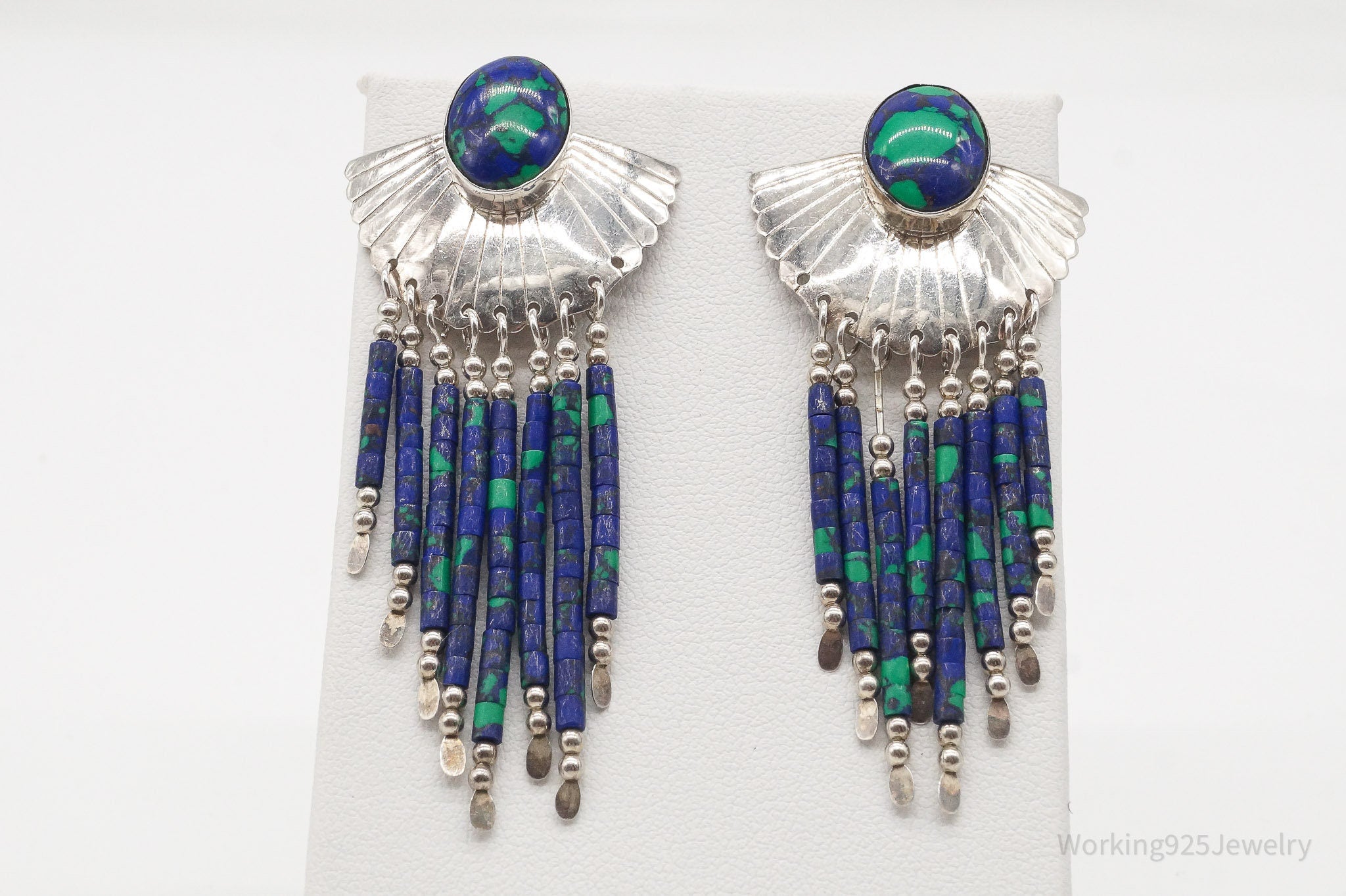 Vintage Native American Azurite Sterling Silver Earrings