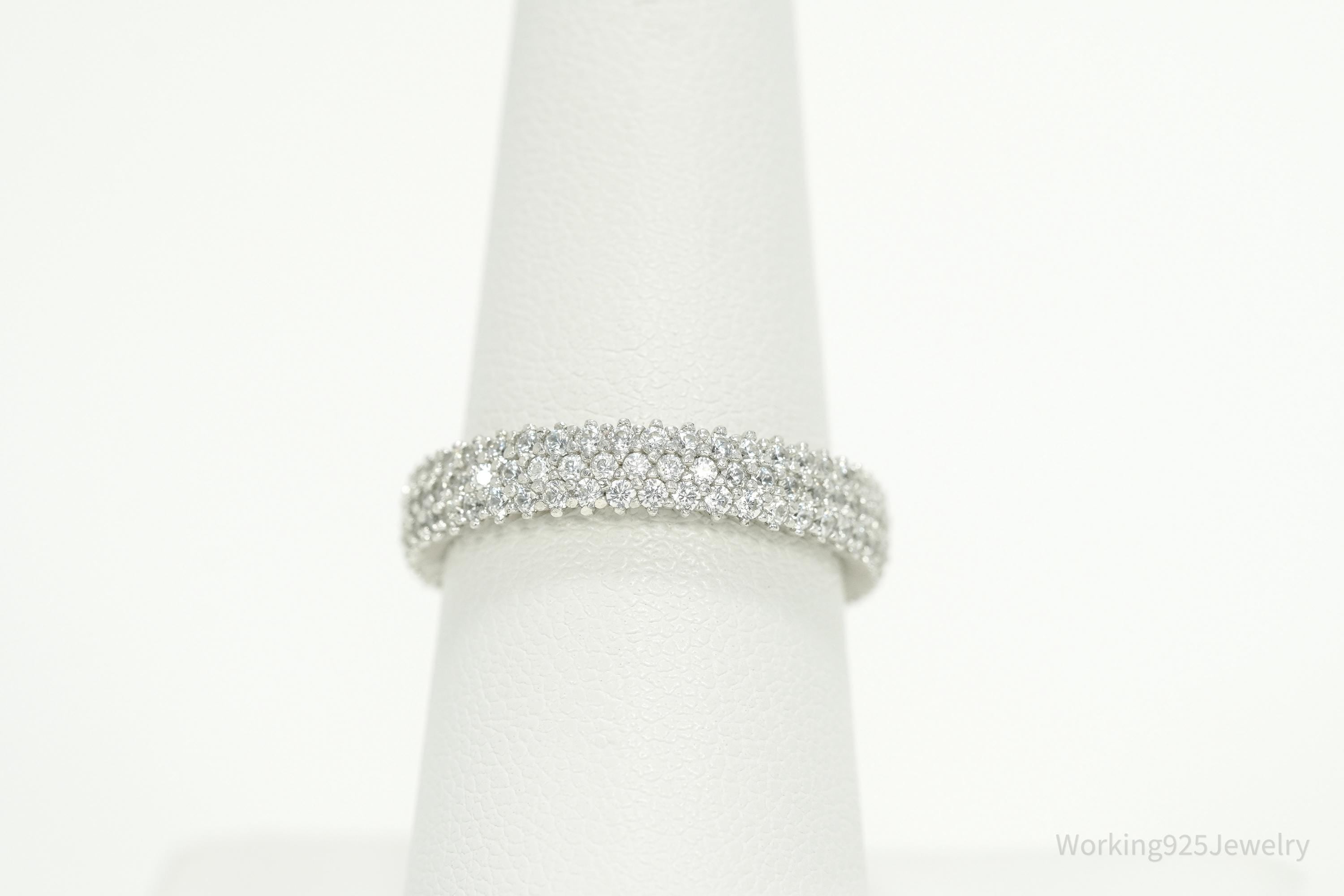 Designer SLNY Cubic Zirconia Sterling Silver Band Ring - Size 7