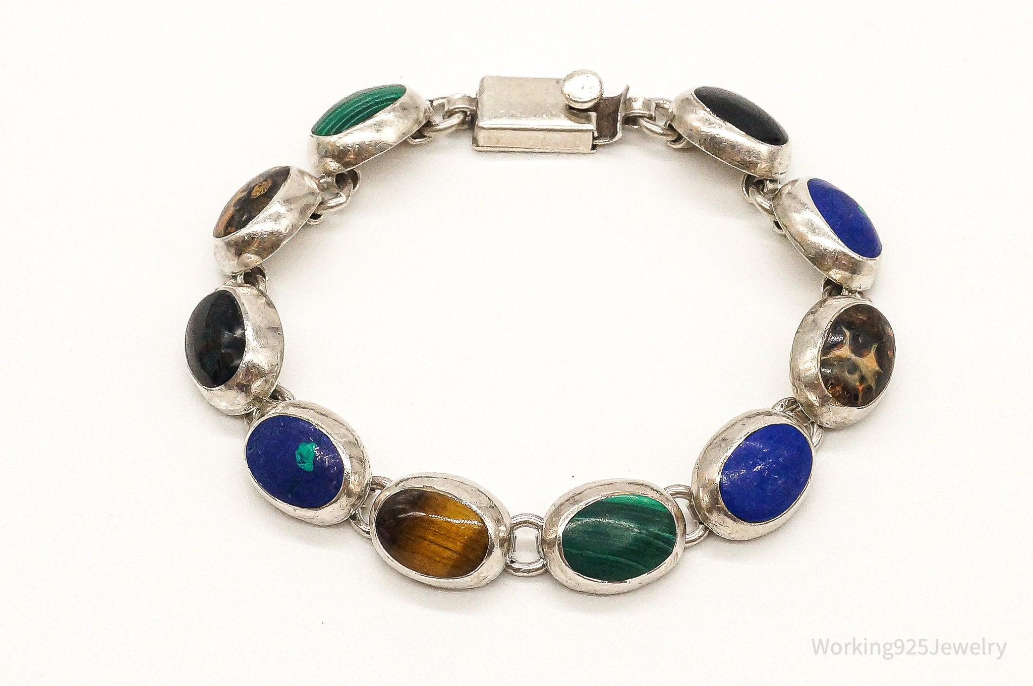 Vintage Mexico Designer Multi Gem Sterling Silver Bracelet