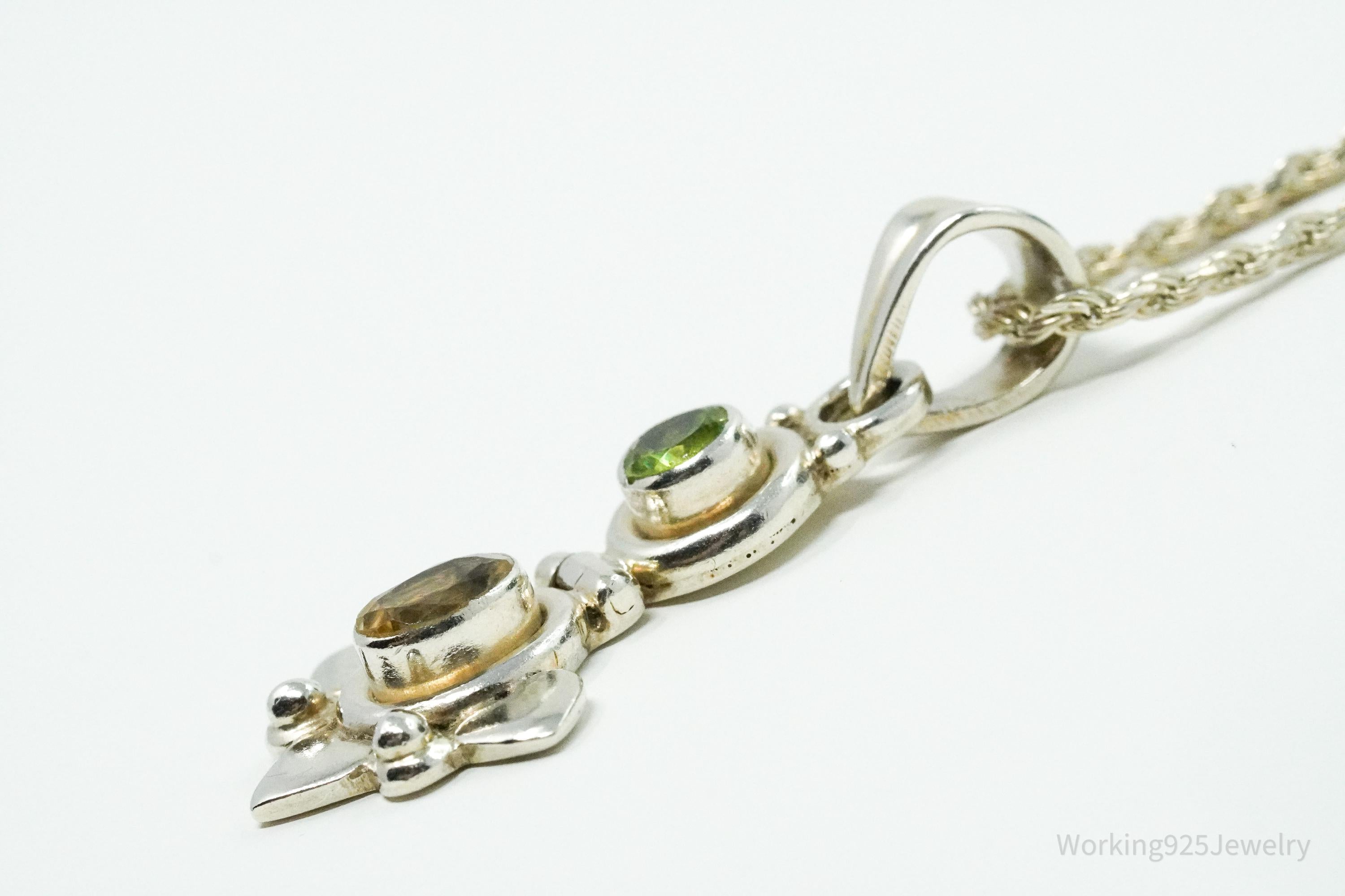 Vintage Citrine & Peridot Sterling Silver Necklace 24"