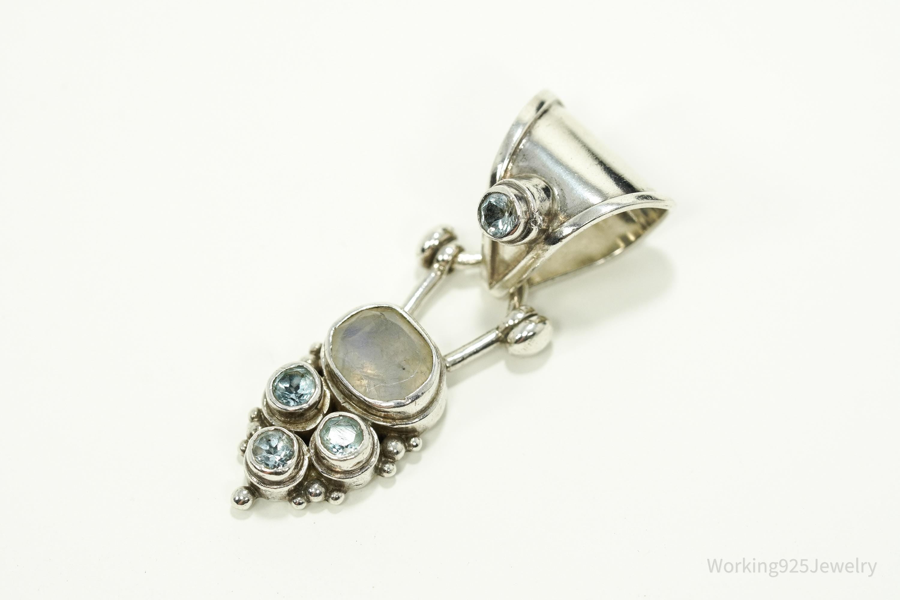 Vintage Blue Topaz & Moonstone Sterling Necklace Pendant