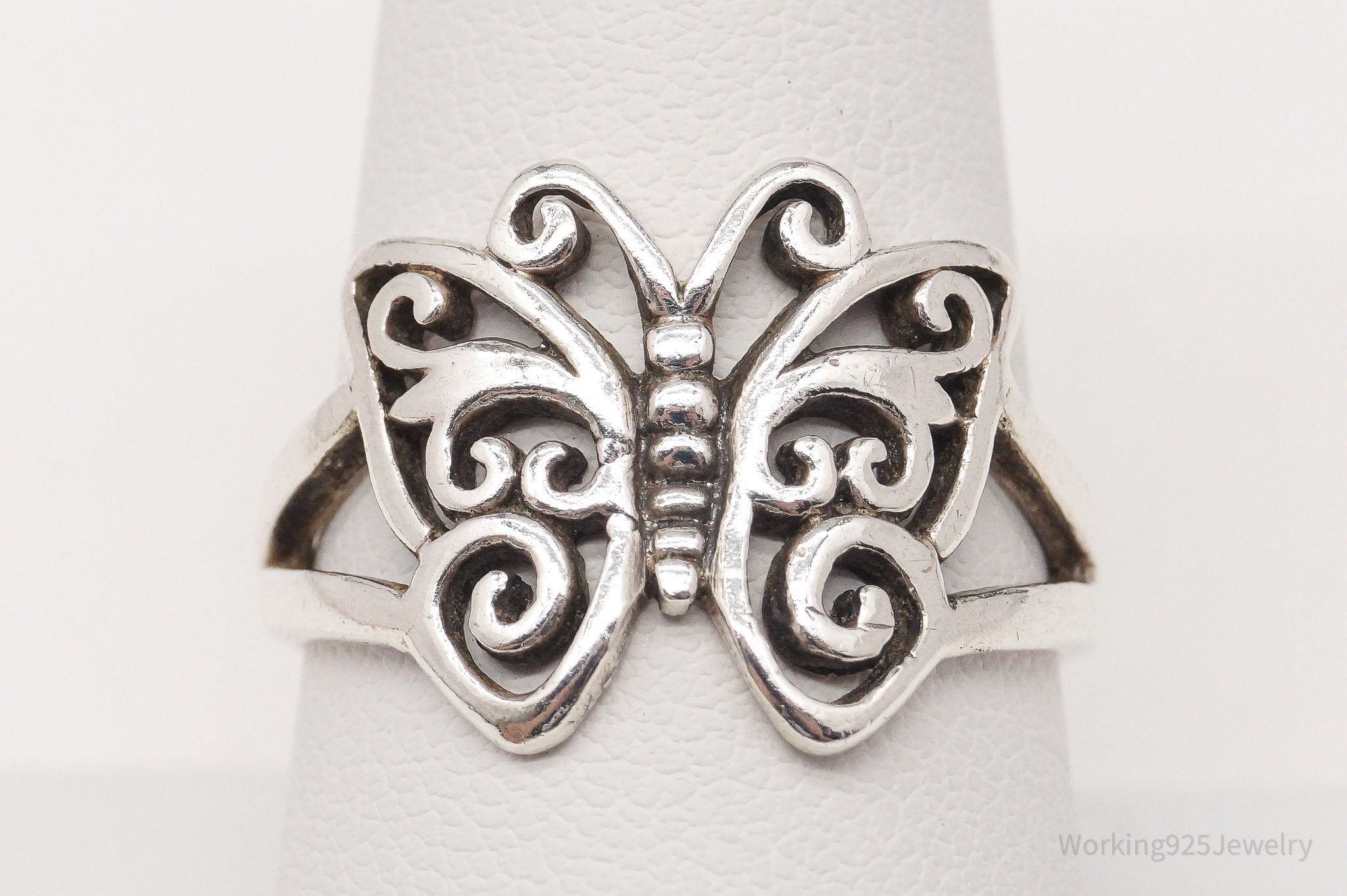 Vintage Butterfly Swirls Sterling Silver Ring - Size 9.25