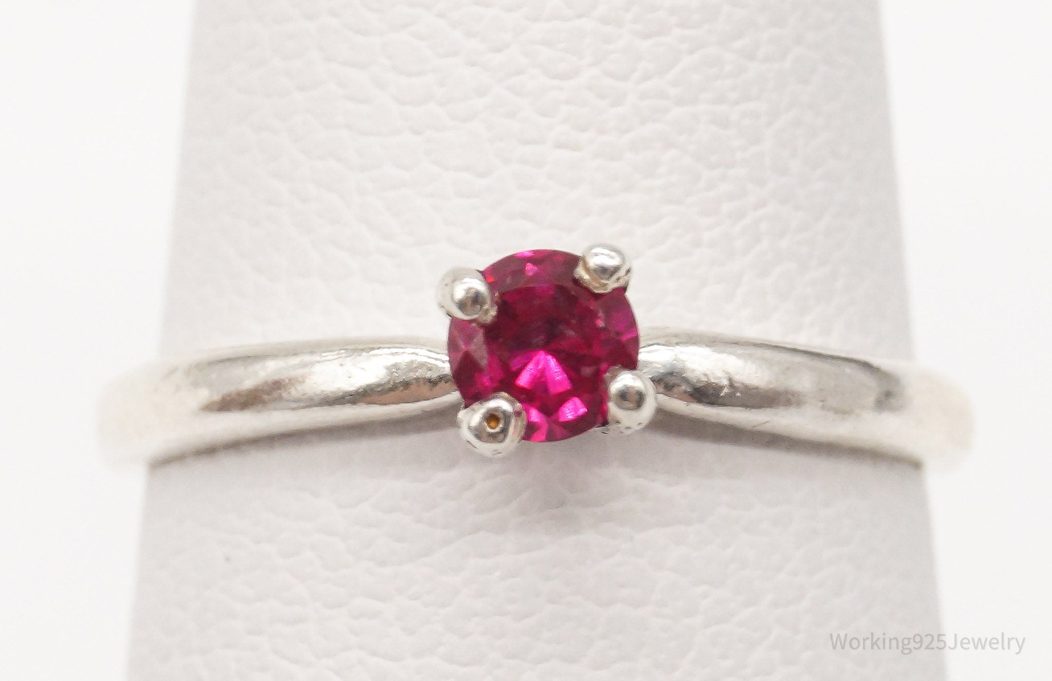 Vintage Ruby Silver Ring - Size 4