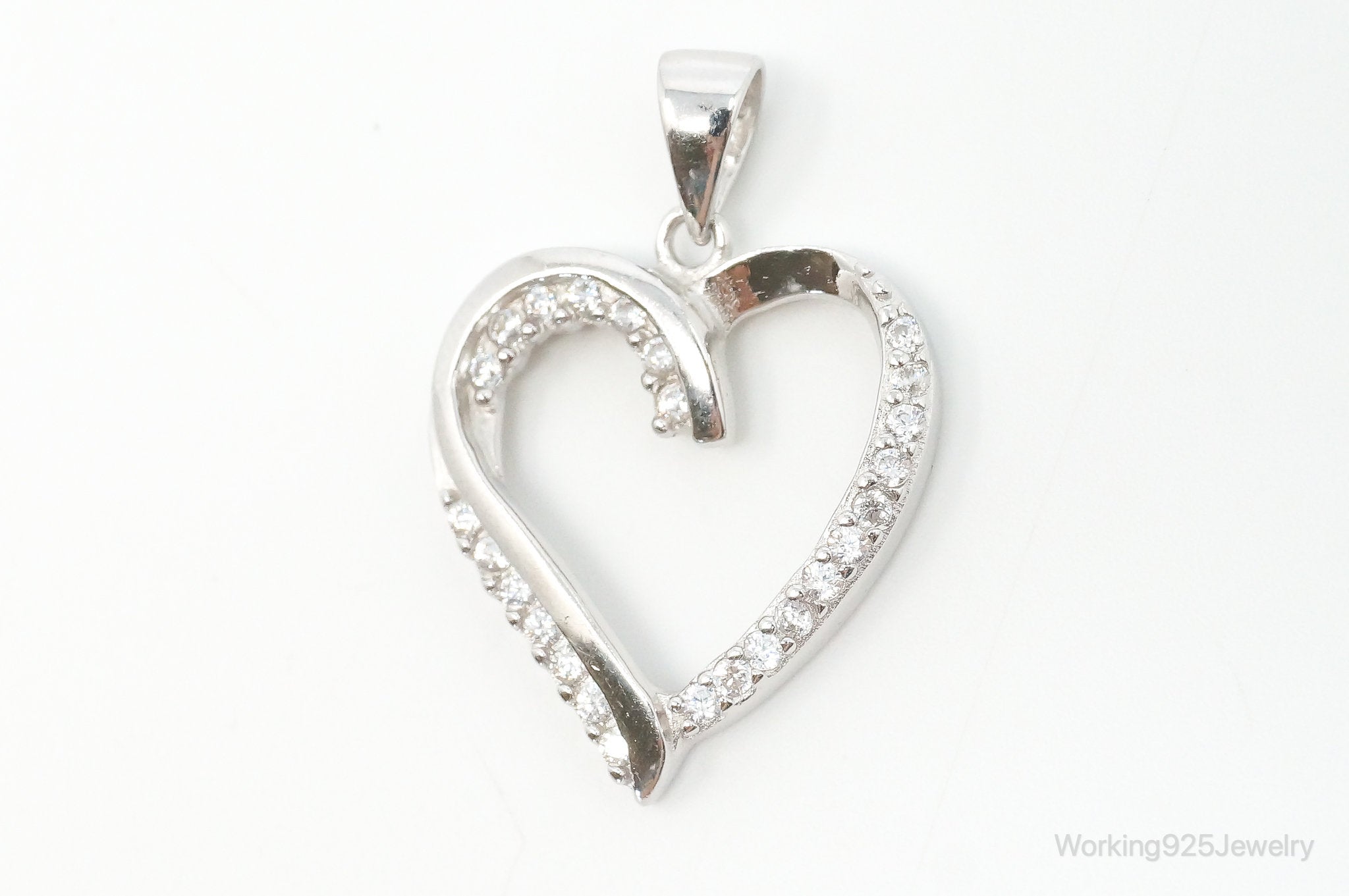 Vintage Open Heart Cubic Zirconia Accented Sterling Silver Pendant