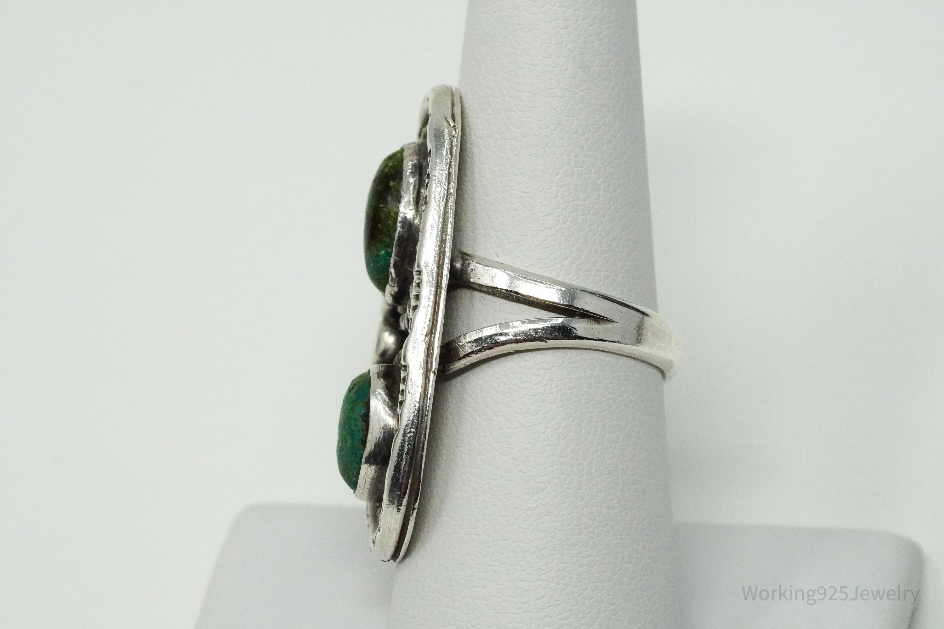 Vintage Handmade Native American Turquoise Unsigned Silver Ring - Size 7.75