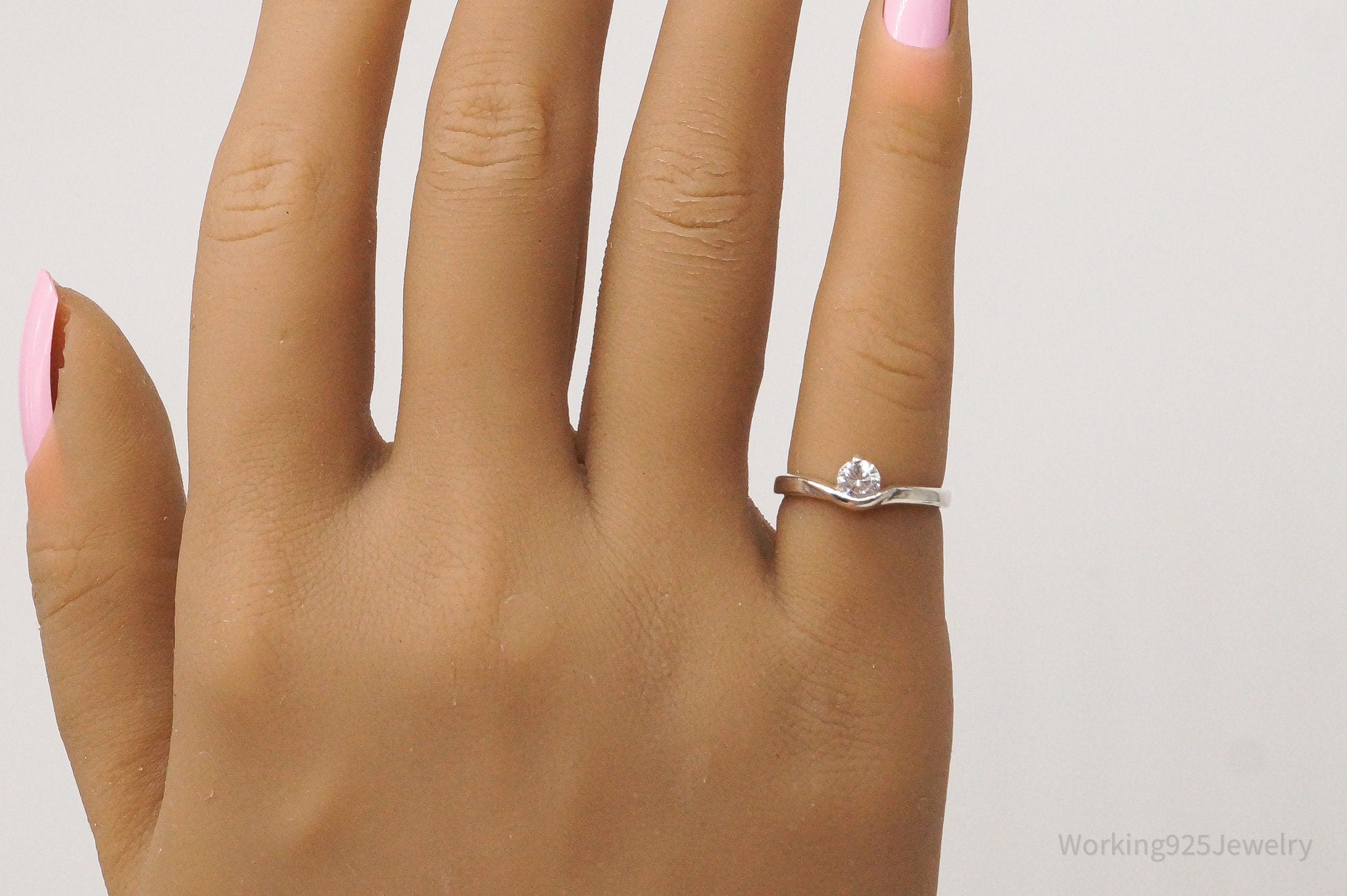 Vintage Cubic Zirconia Stone Sterling Silver Ring - Size 4