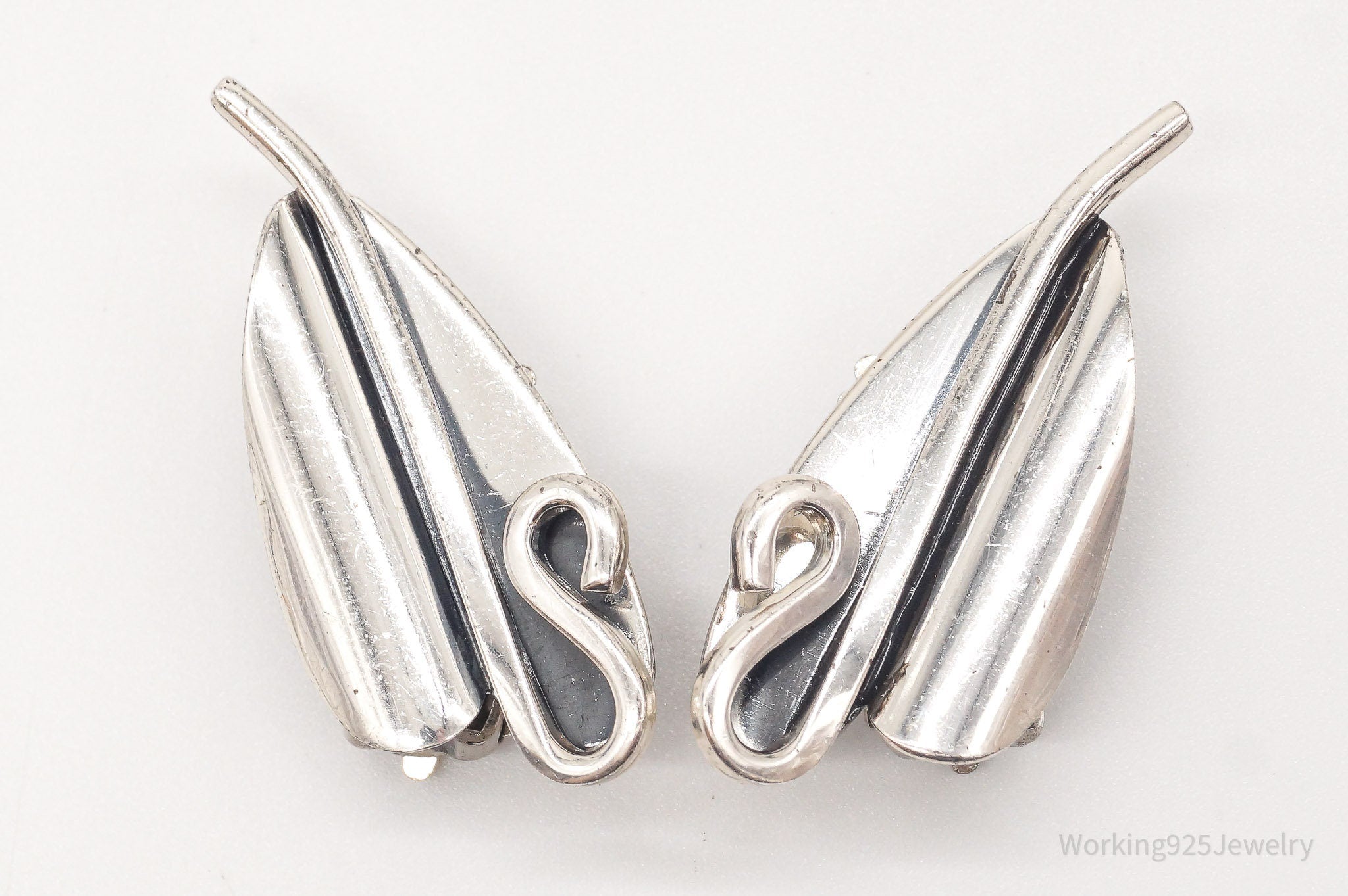 Vintage Midcentury Renoir Sauteur Modernist Sterling Silver Clip On Earrings