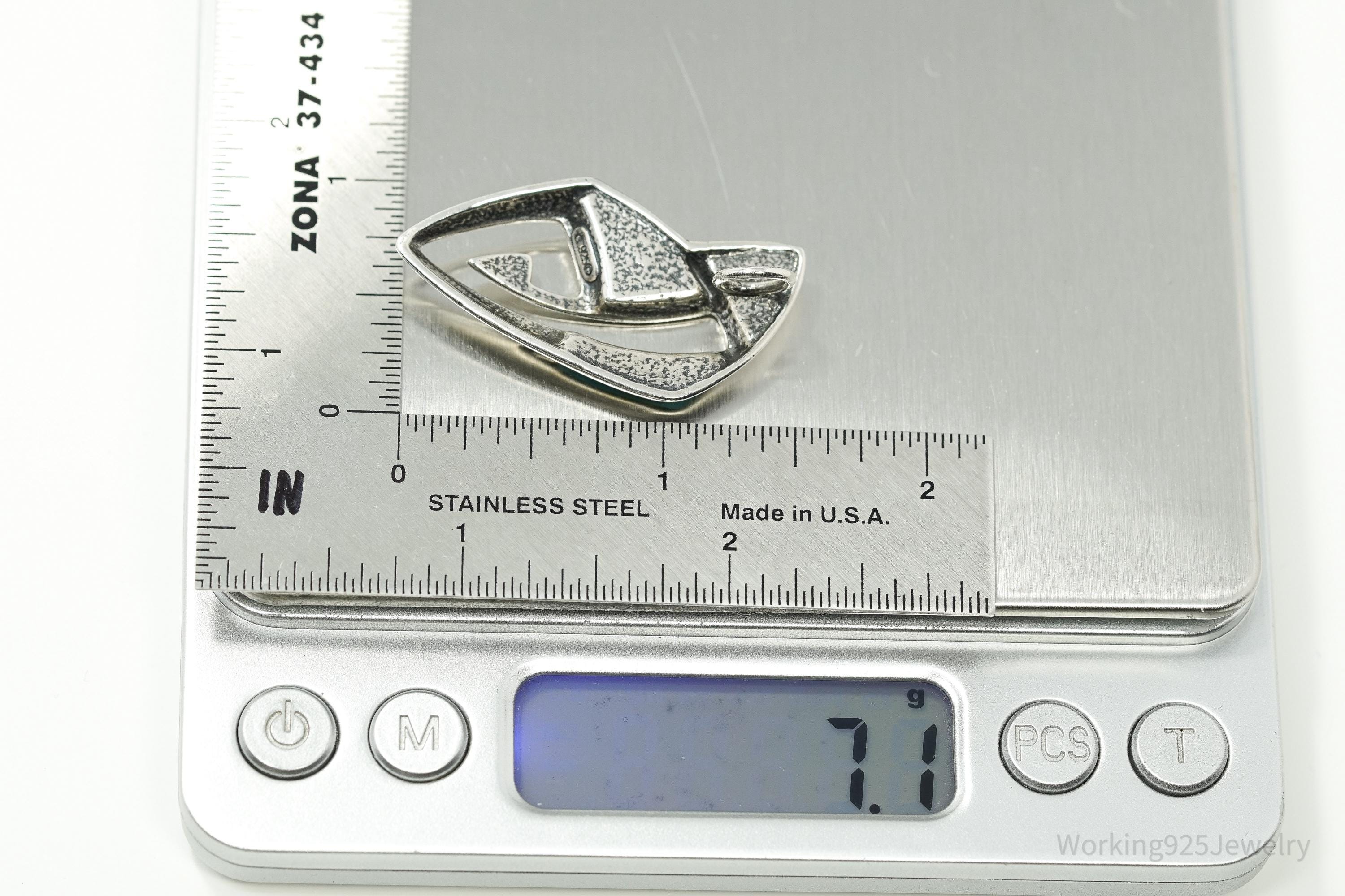 VTG Native Designer Carolyn Pollack Relios Turquoise Inlay Sterling Silver Pendant 1 9/16"