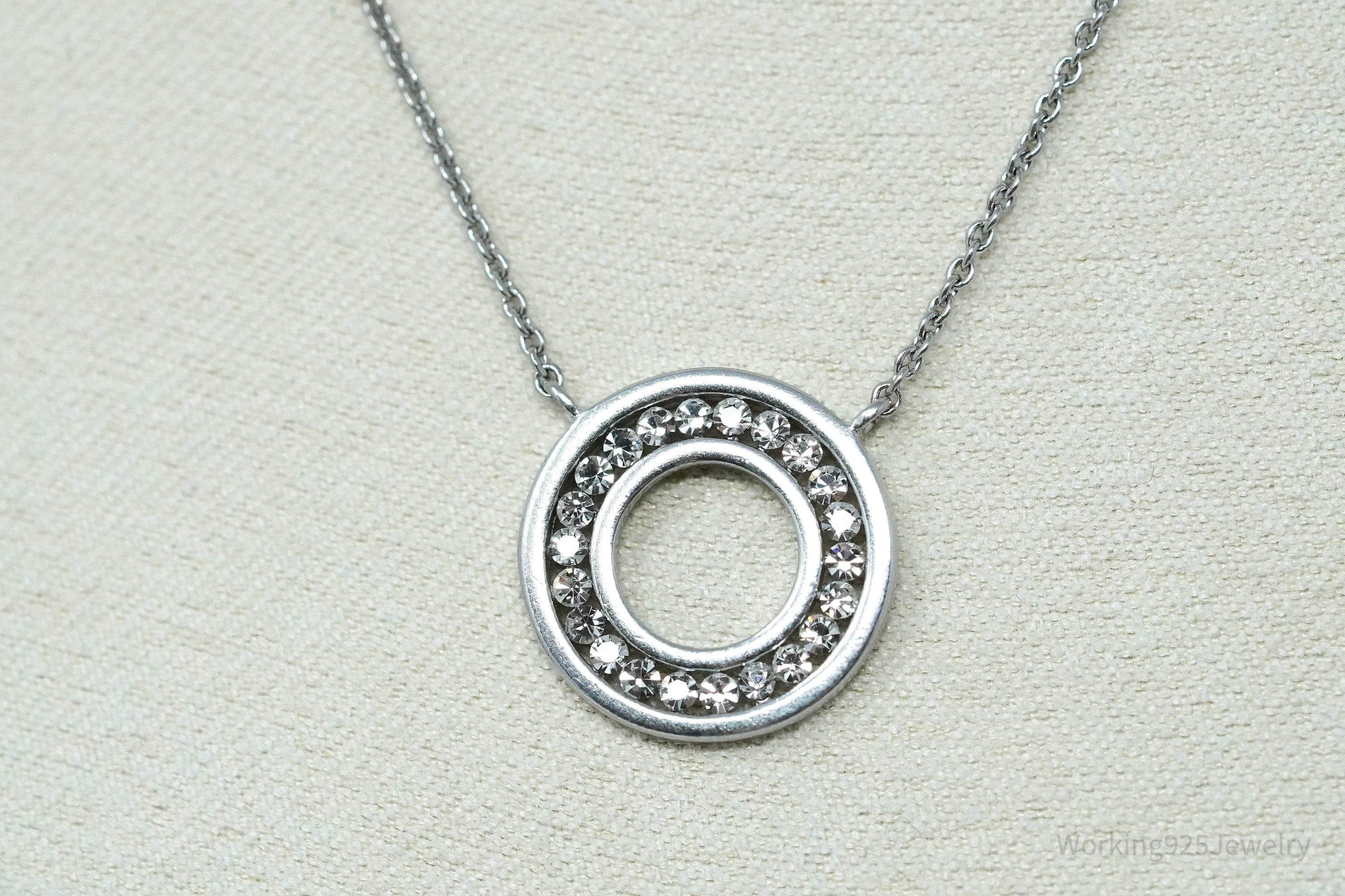 Vintage Cubic Zirconia Halo Sterling Silver Necklace 18"