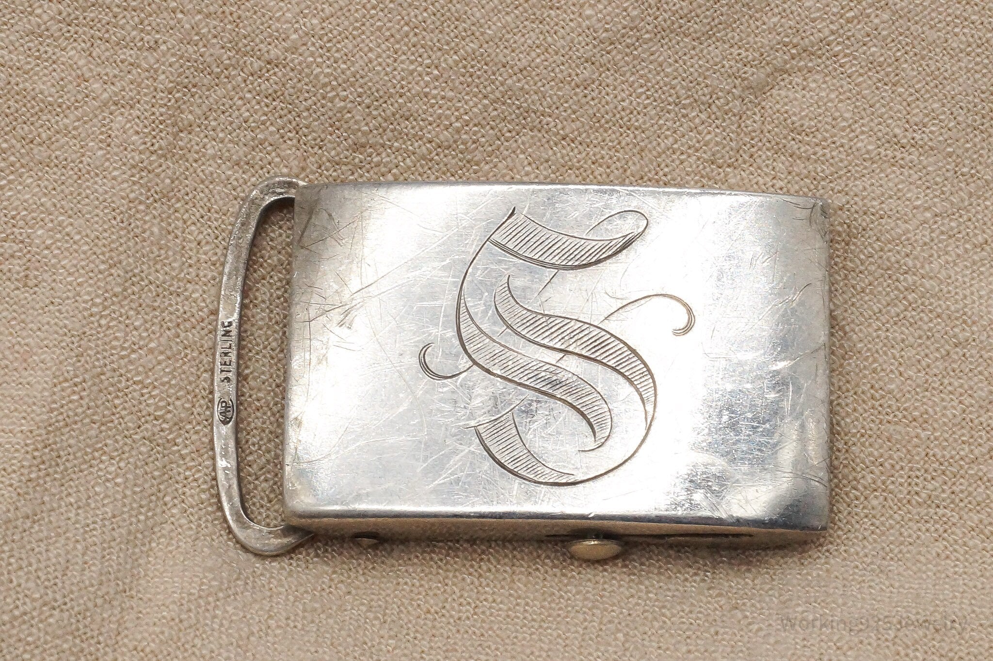 Antique 1910's Potter & Co. Inc "S" Military Sterling Silver Belt Buckle