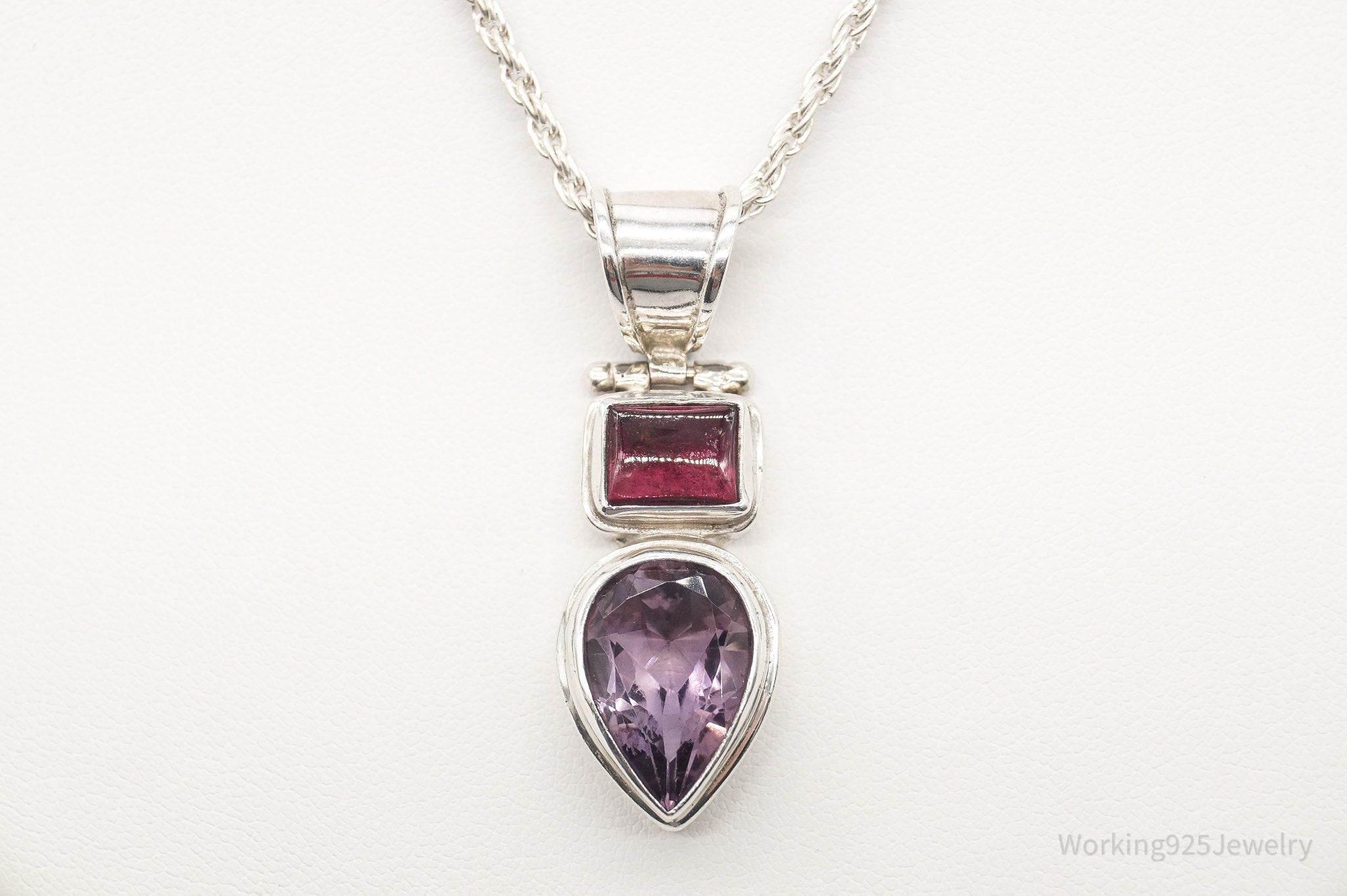 Vintage Amethyst Rhodolite Garnet Sterling Silver Necklace