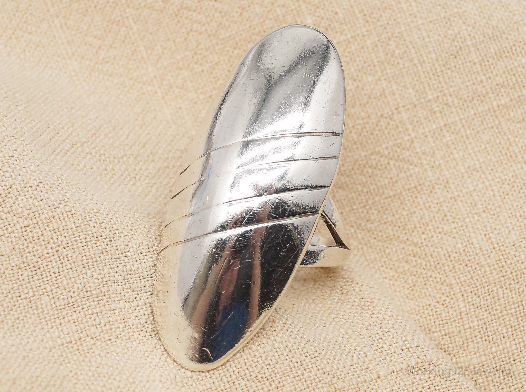 Vintage Modernist Style Long Puffy Dome Sterling Silver Ring - Size 10.25