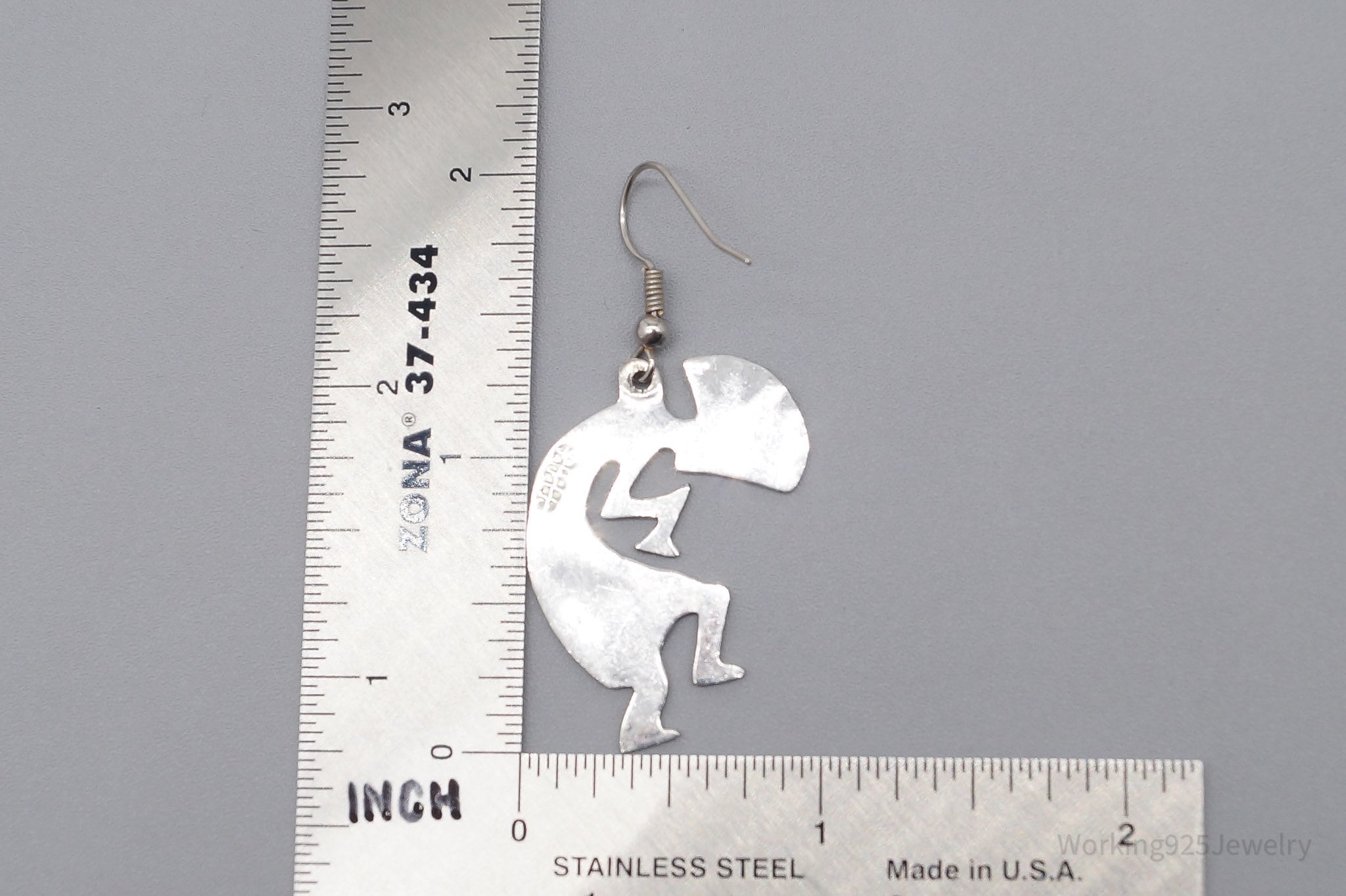 Large Vintage Native Dancing Kokopelli Inlay Sterling Silver Earrings