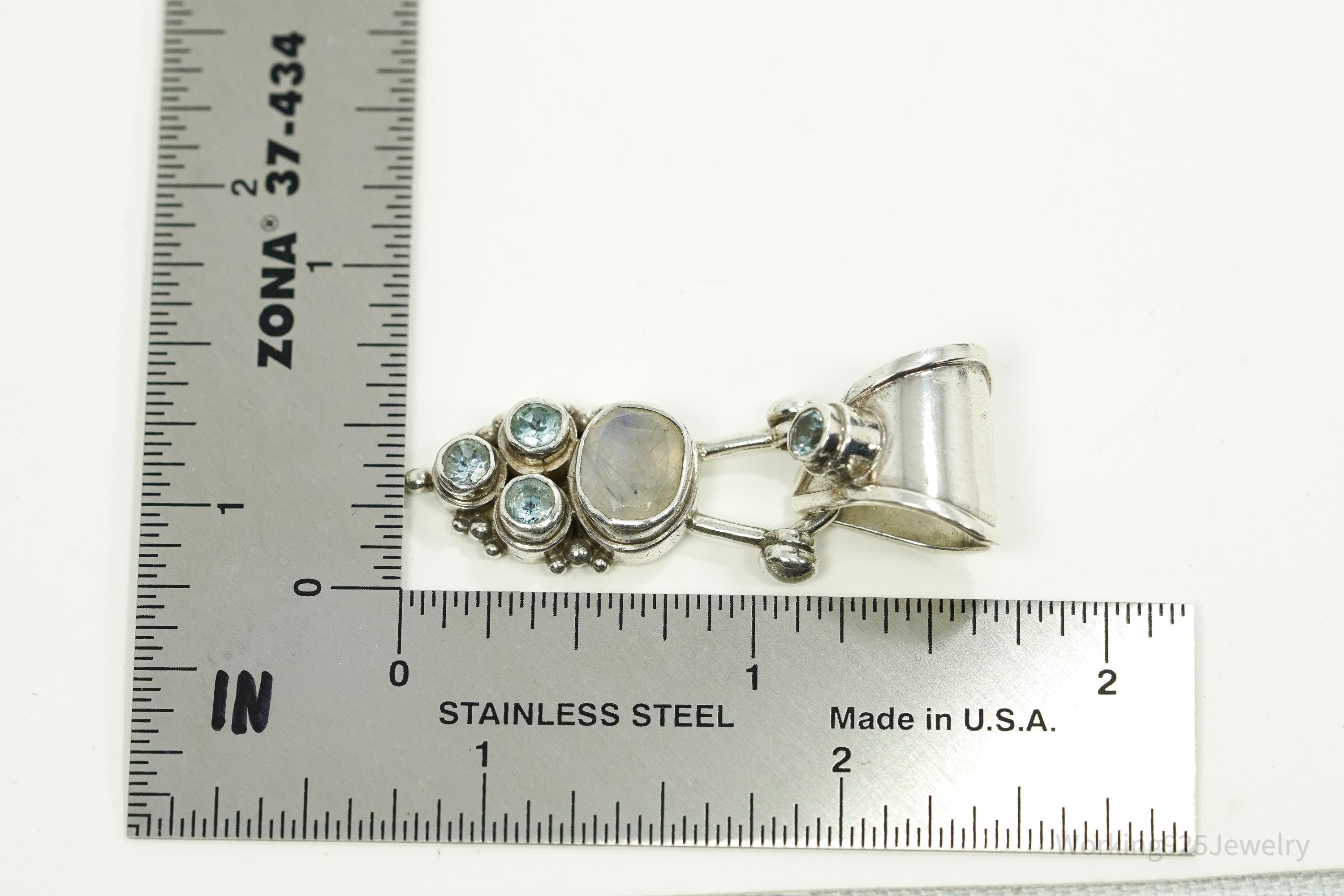 Vintage Blue Topaz & Moonstone Sterling Necklace Pendant