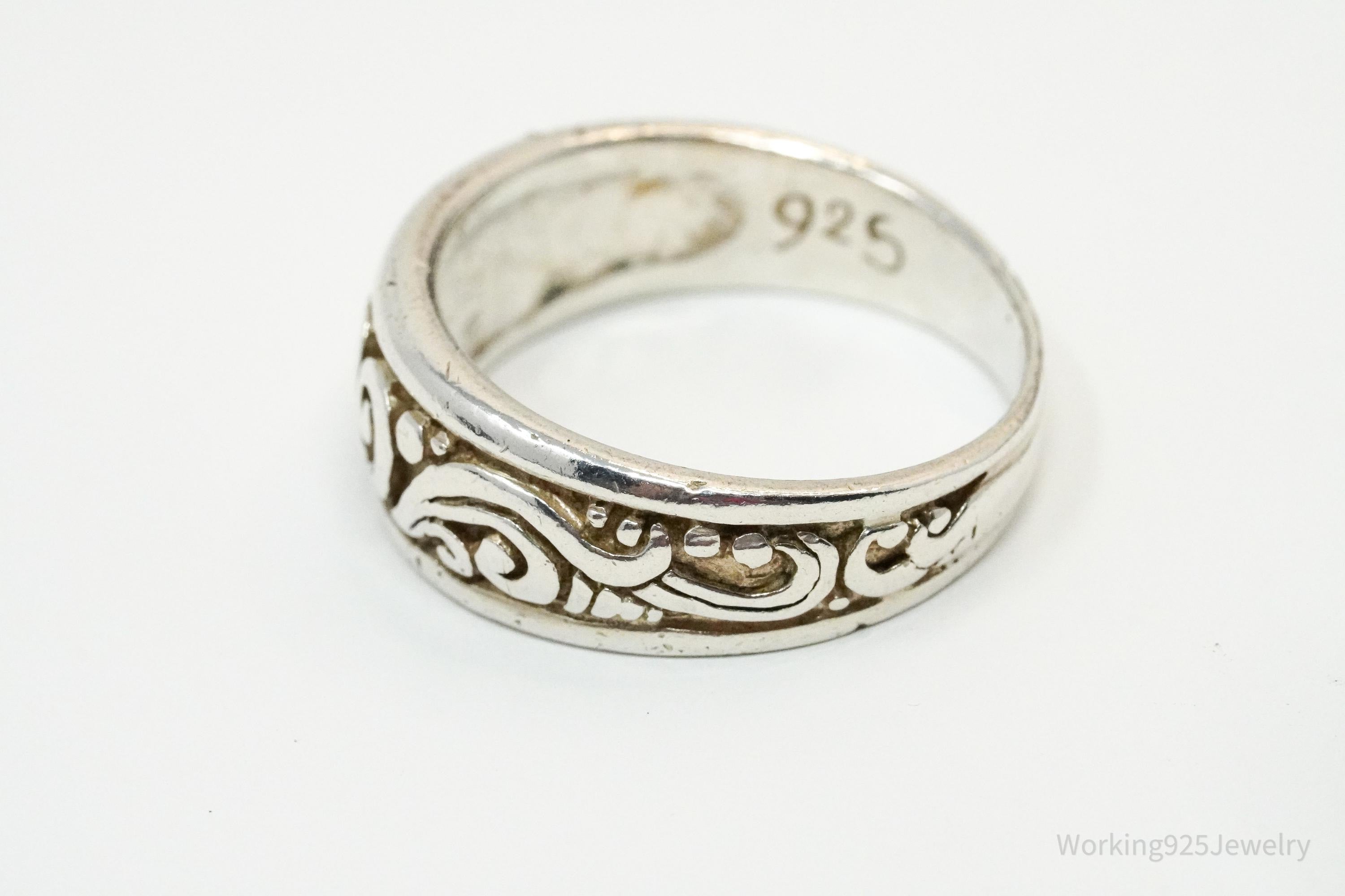 Vintage Scroll Design Sterling Silver Band Ring - Size 9