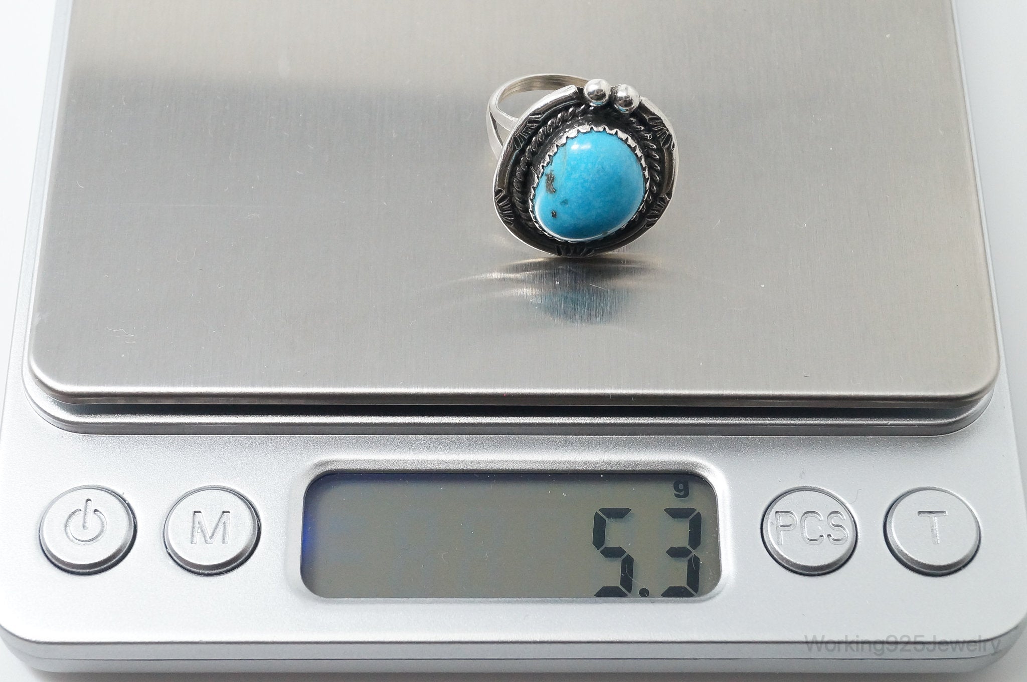 Vintage Native American Blue Turquoise Unsigned Sterling Silver Ring - SZ 8.25