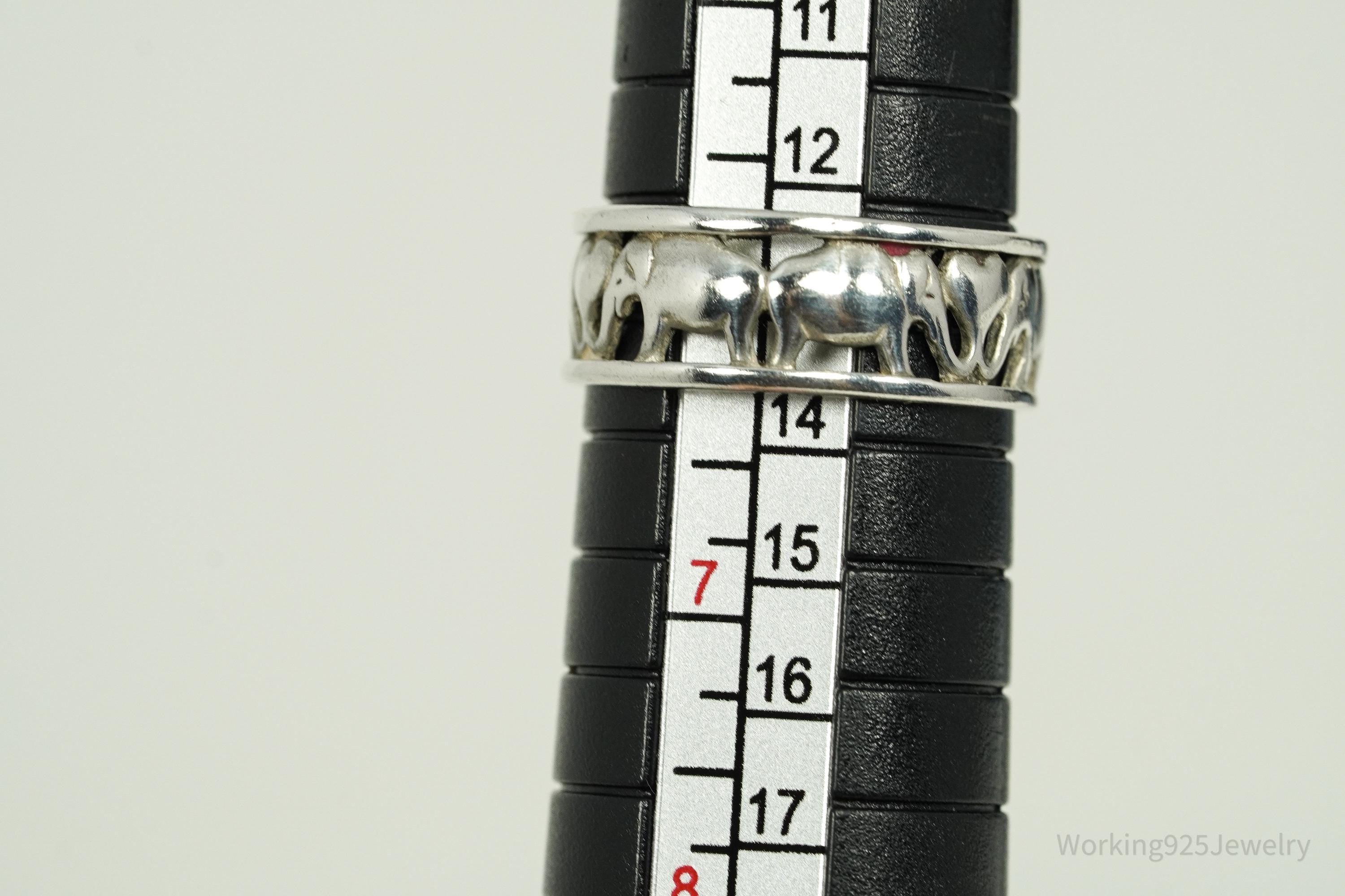 Vintage Elephants Sterling Silver Band Ring - Size 6.25