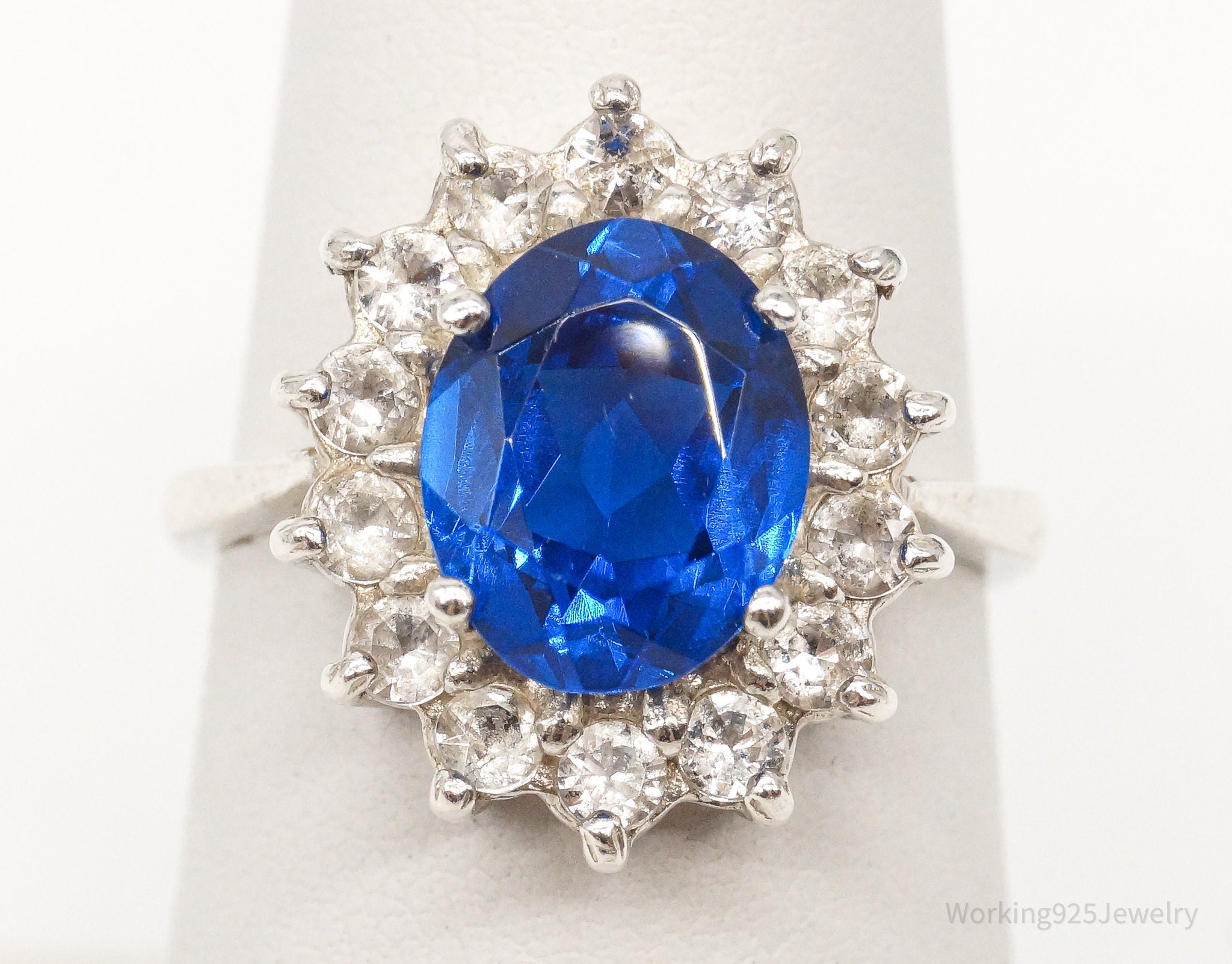 Vintage Dark Blue Topaz Birmingham Sterling Silver Ring - Size 6.5