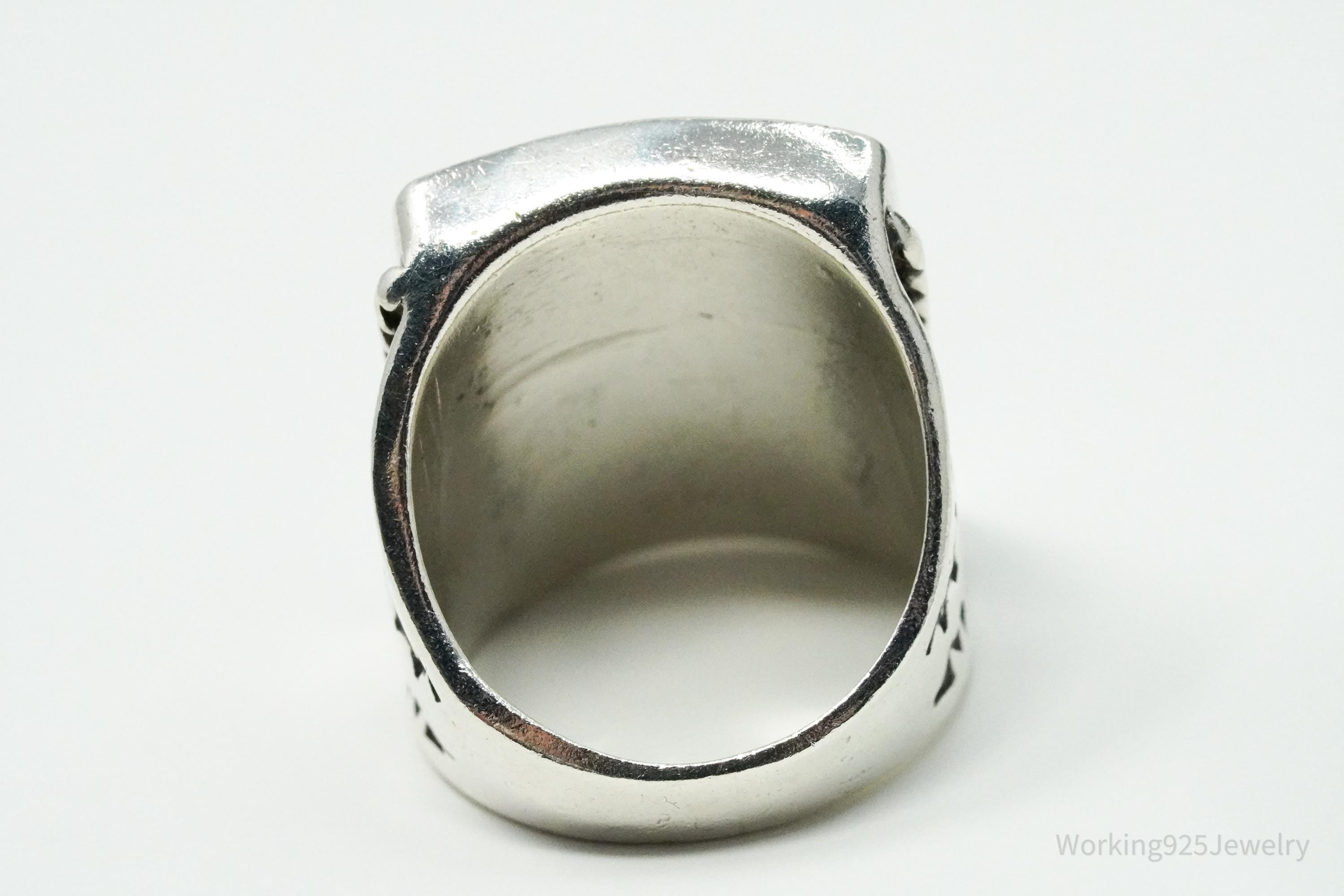 Vintage Native American Turquoise Inlay Unsigned Silver Ring - Size 7