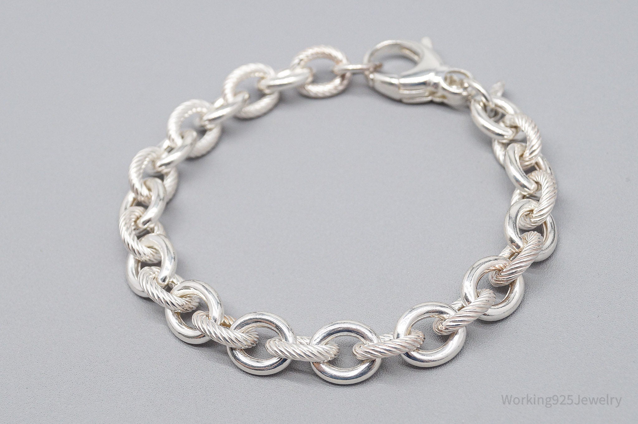 Vintage Italian Designer MILOR Rolo Chain 950 Fine Silver Bracelet 8"