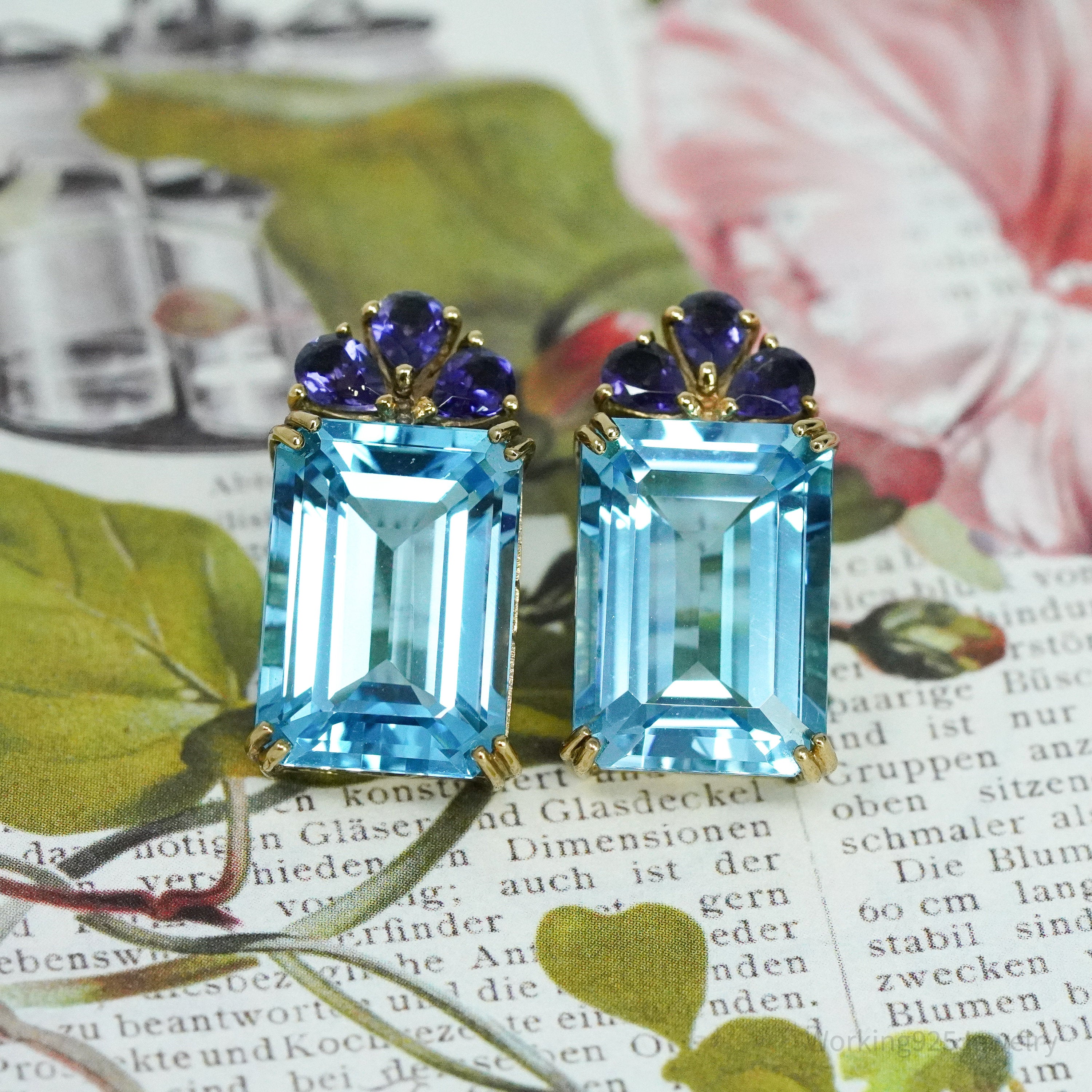 14K Yellow Gold, Natural Blue Topaz, & Natural Iolite Earrings