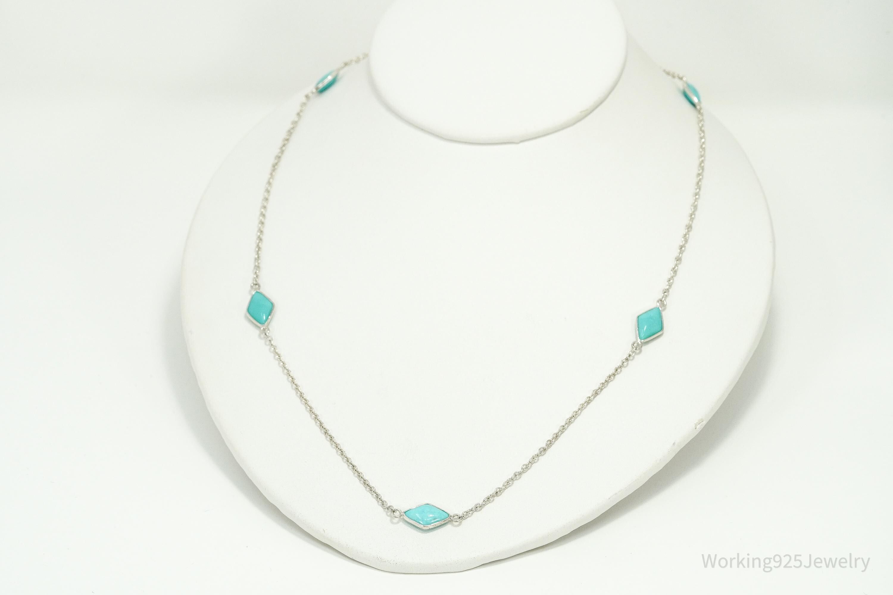 Vintage Jay King Desert Rose Trading Turquoise Sterling Silver Necklace 26"