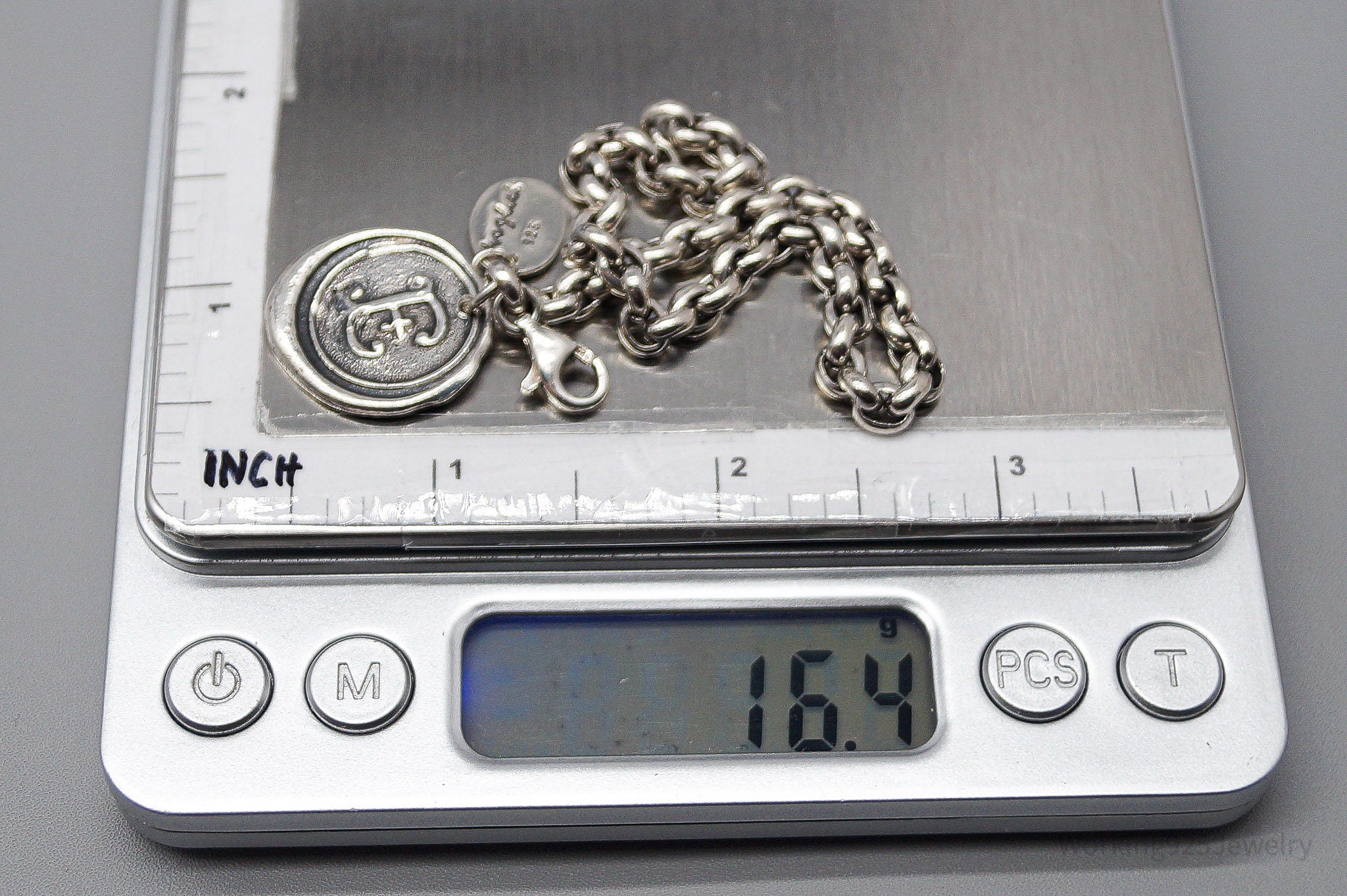 Vintage Designer Cursive E Sterling Silver Chain Bracelet - 7 5/8"