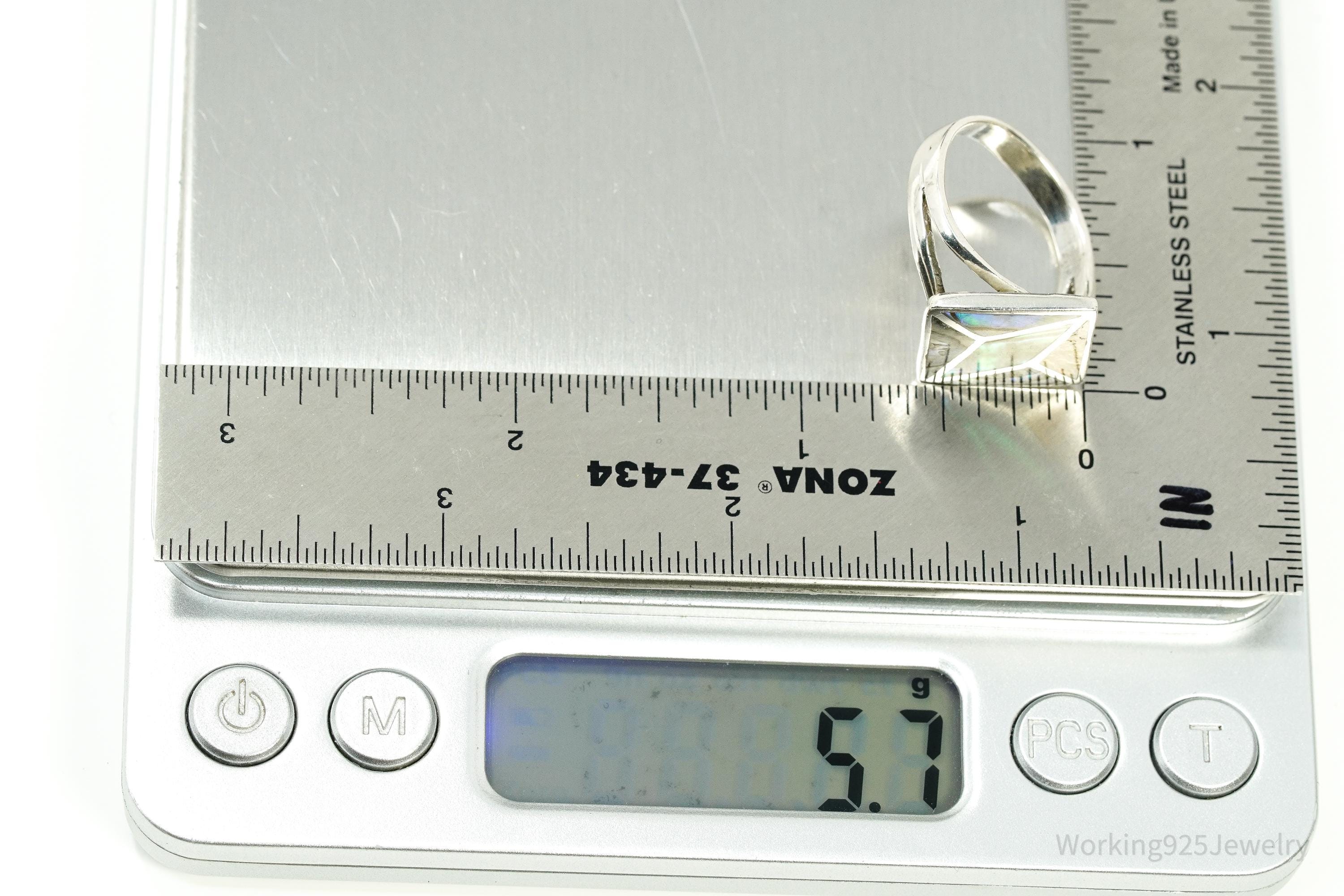 Vintage Paua Abalone Shell Inlay Sterling Silver Ring - Size 8.5