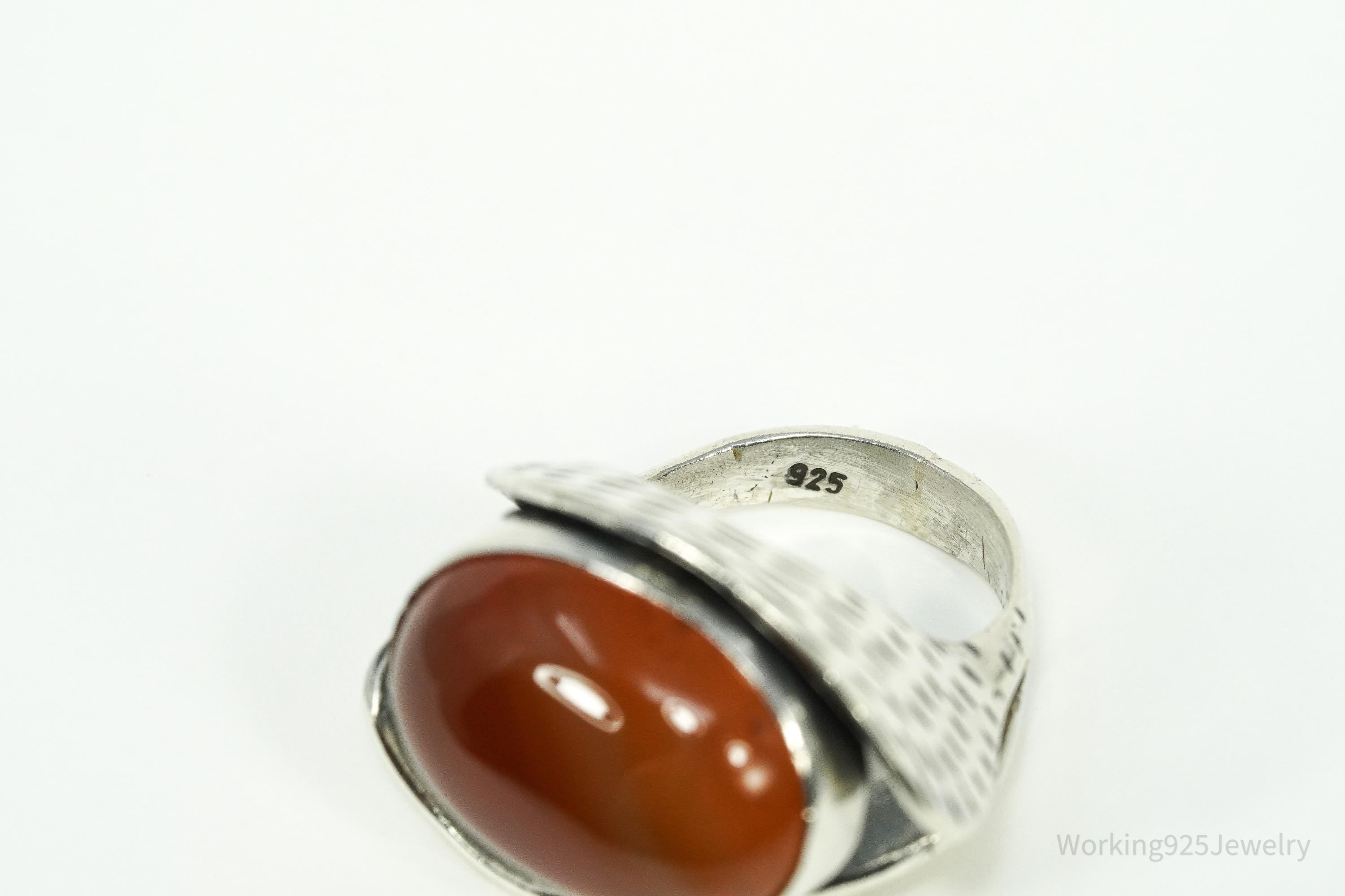 Vintage Large Carnelian Modernist Style Sterling Silver Ring - Size 6.25