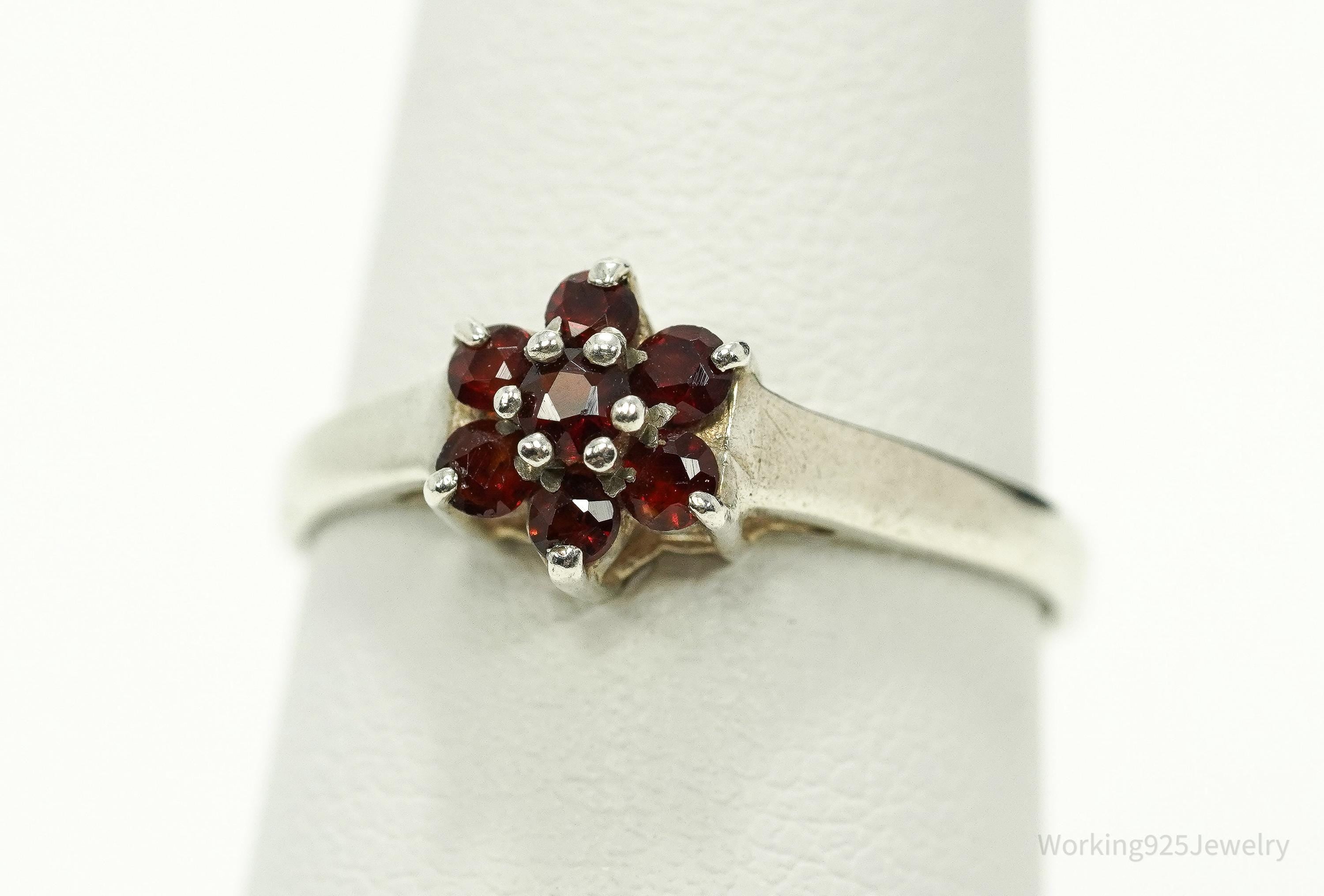 Vintage 1980s Birmingham Garnet Sterling Silver Ring - Size 6.5