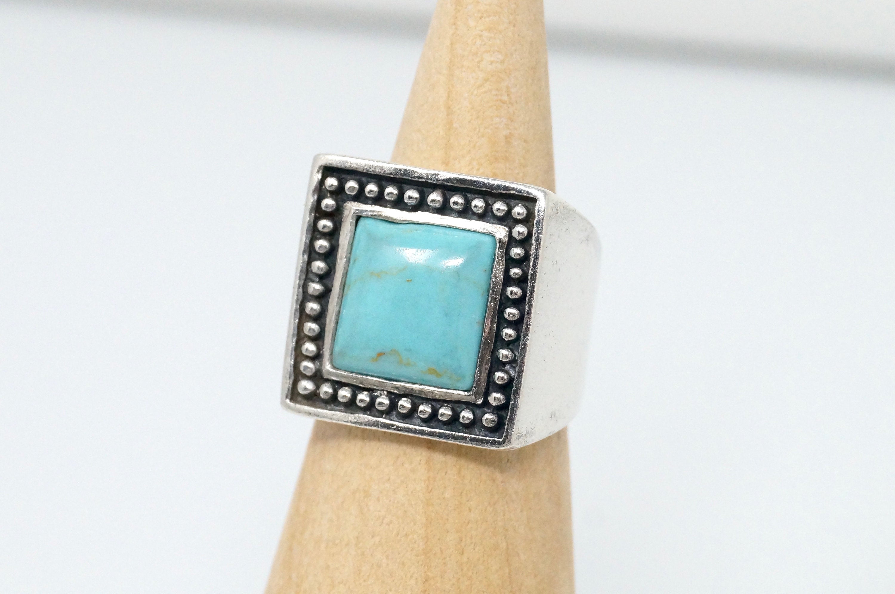 Vintage Large Turquoise Southwestern Style Statement Ring Sterling Silver Sz 6