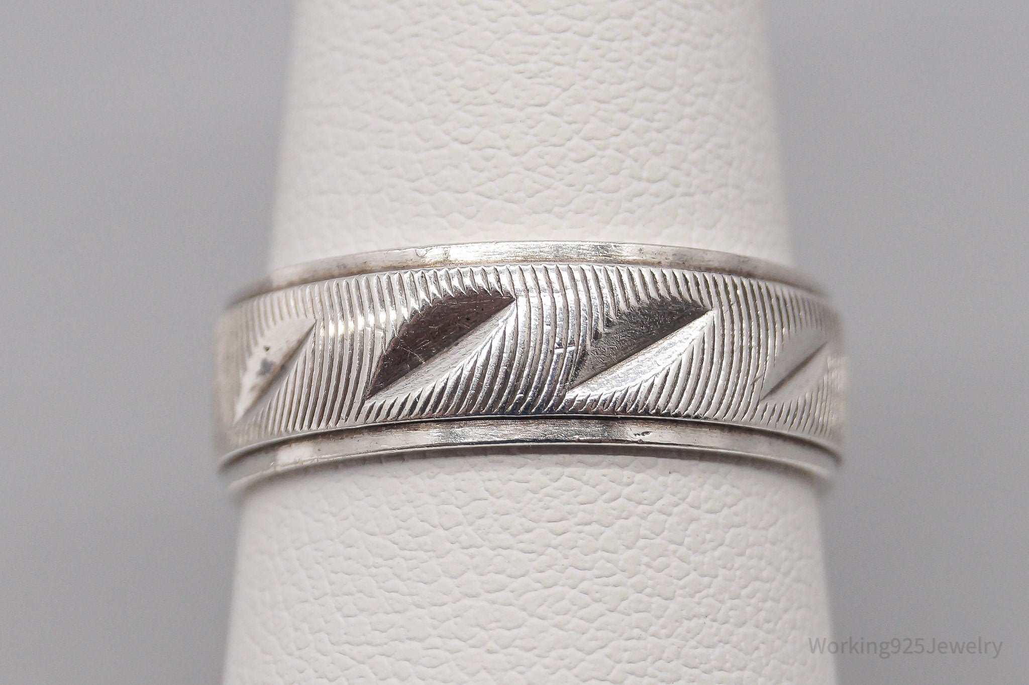 Vintage Italian Art Deco Style Sterling Silver Band Ring - Size 7.75