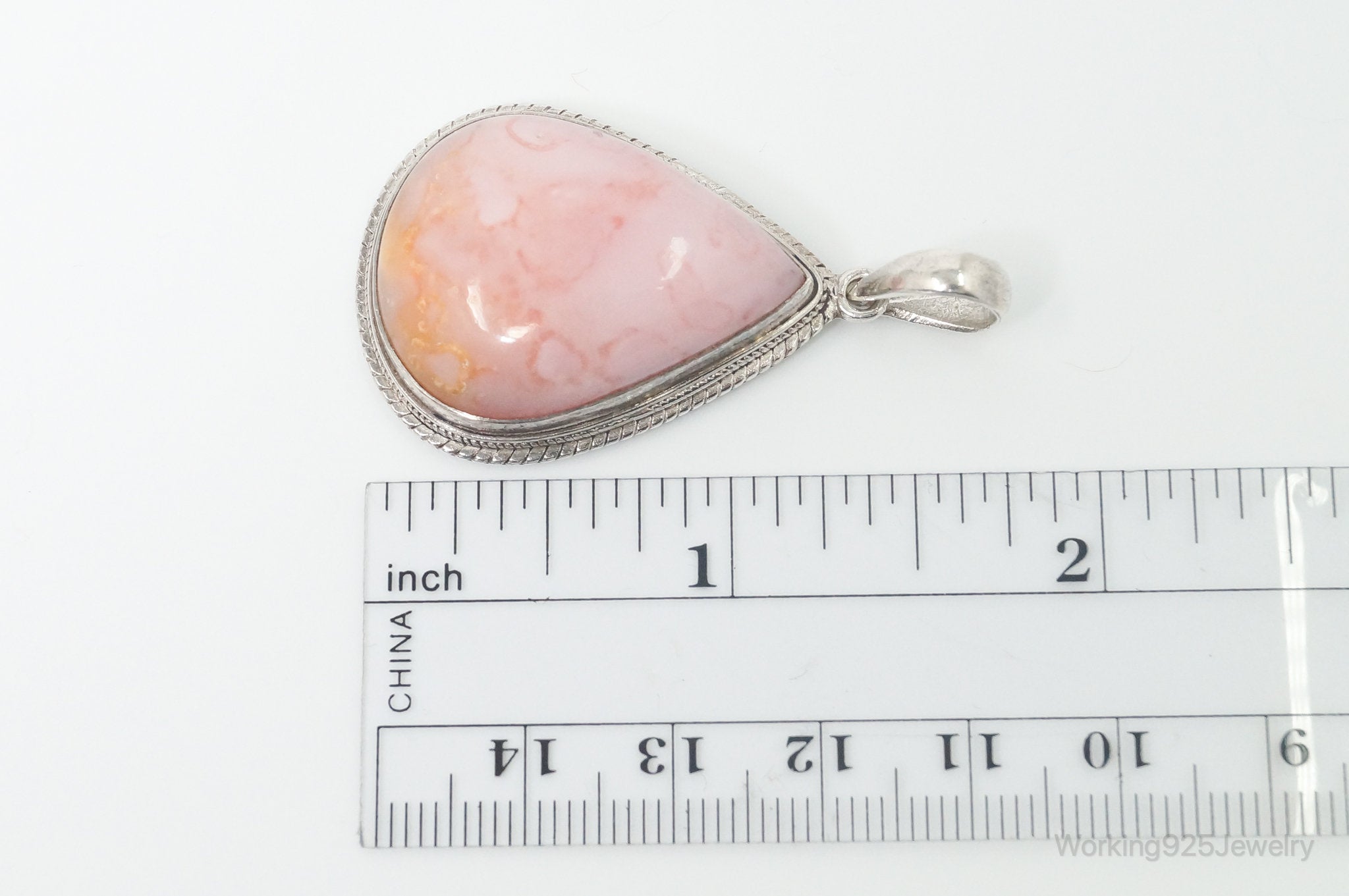 Vintage Large Pink Agate Sterling Silver Southwestern Necklace Pendant