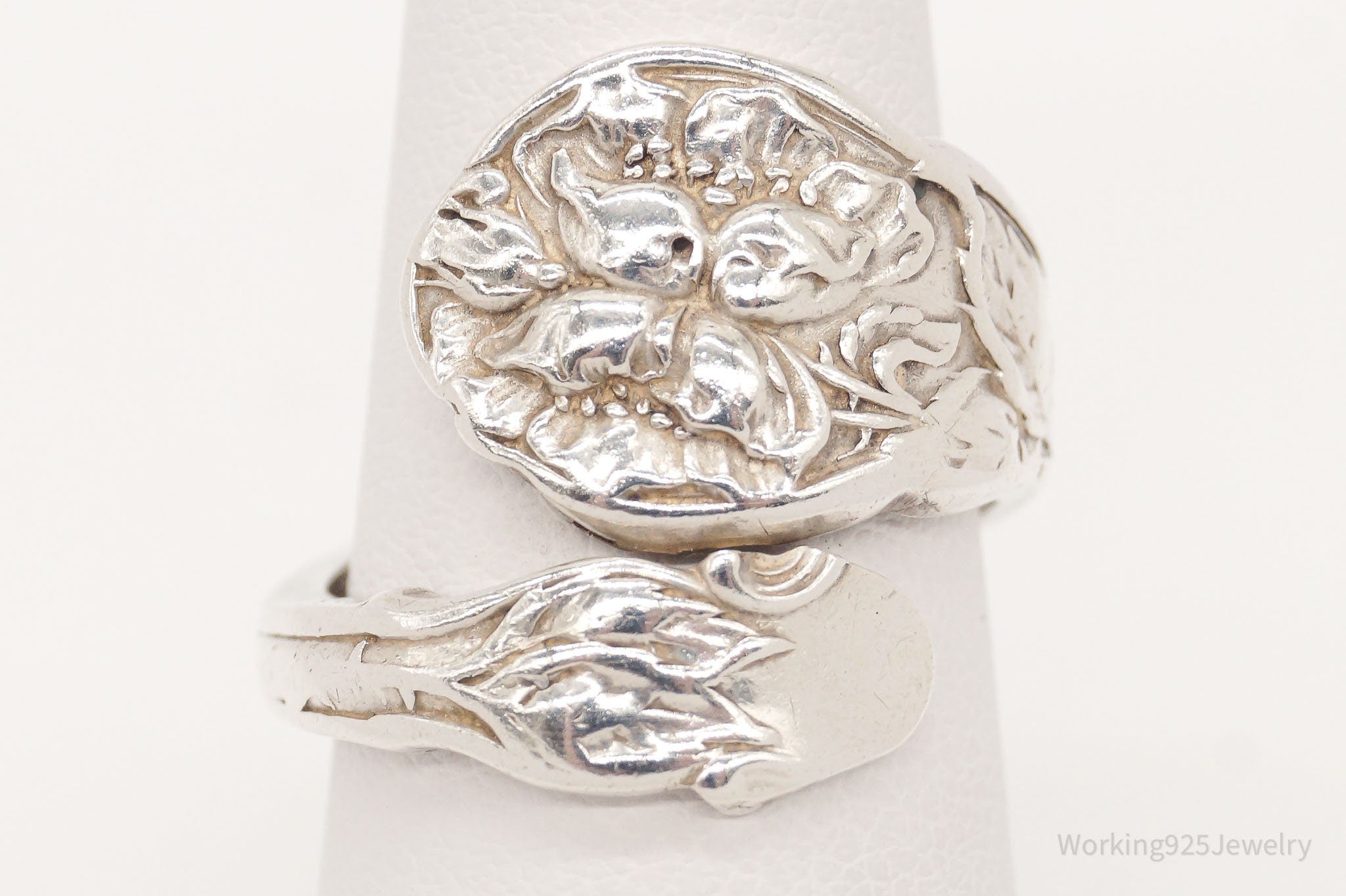 Antique Designer GORHAM Flower Sterling Silver Wrap Spoon Ring - Sz 7 Adjustable
