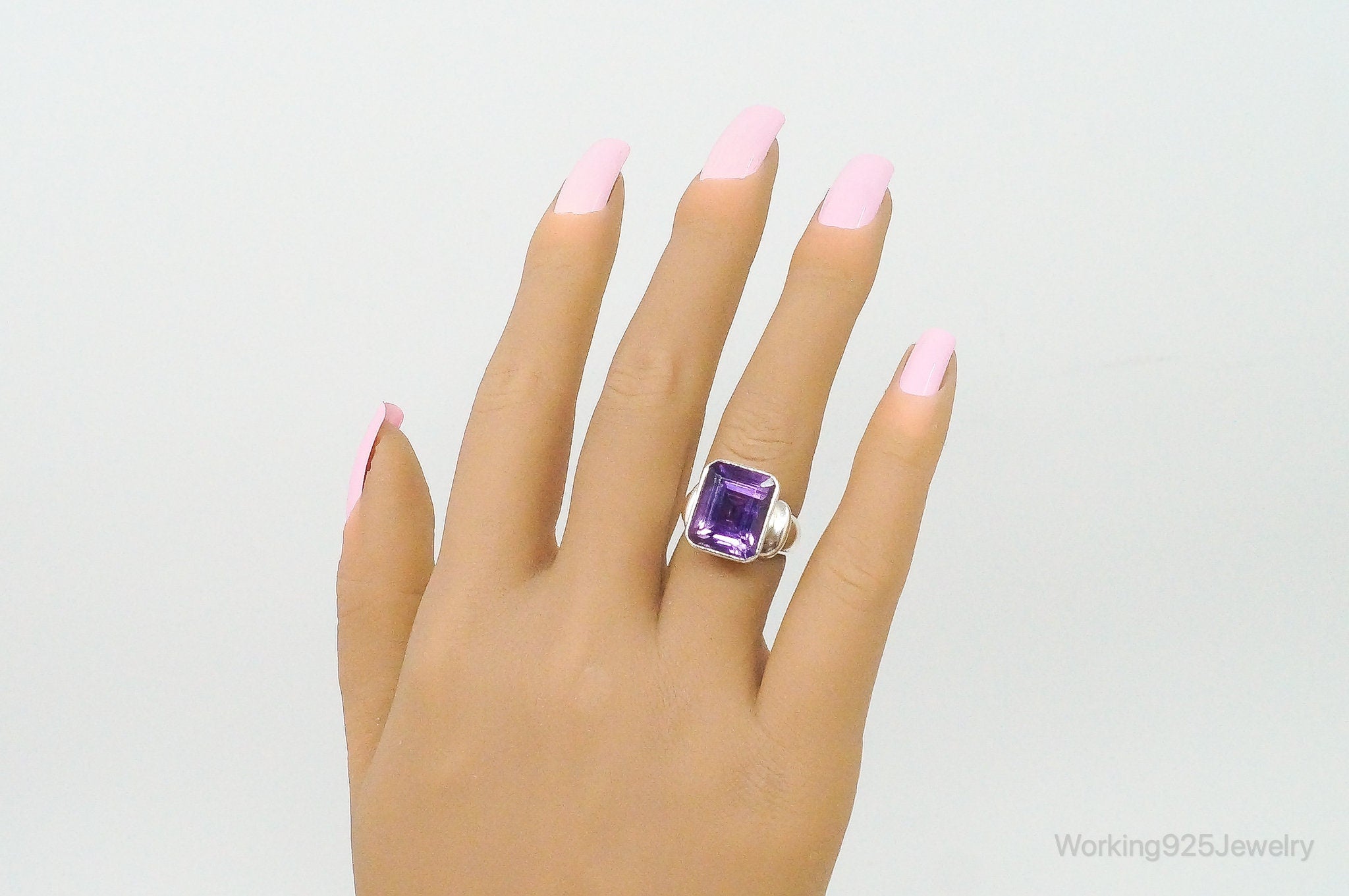 Vintage Large Amethyst Sterling Silver Ring - Size 5