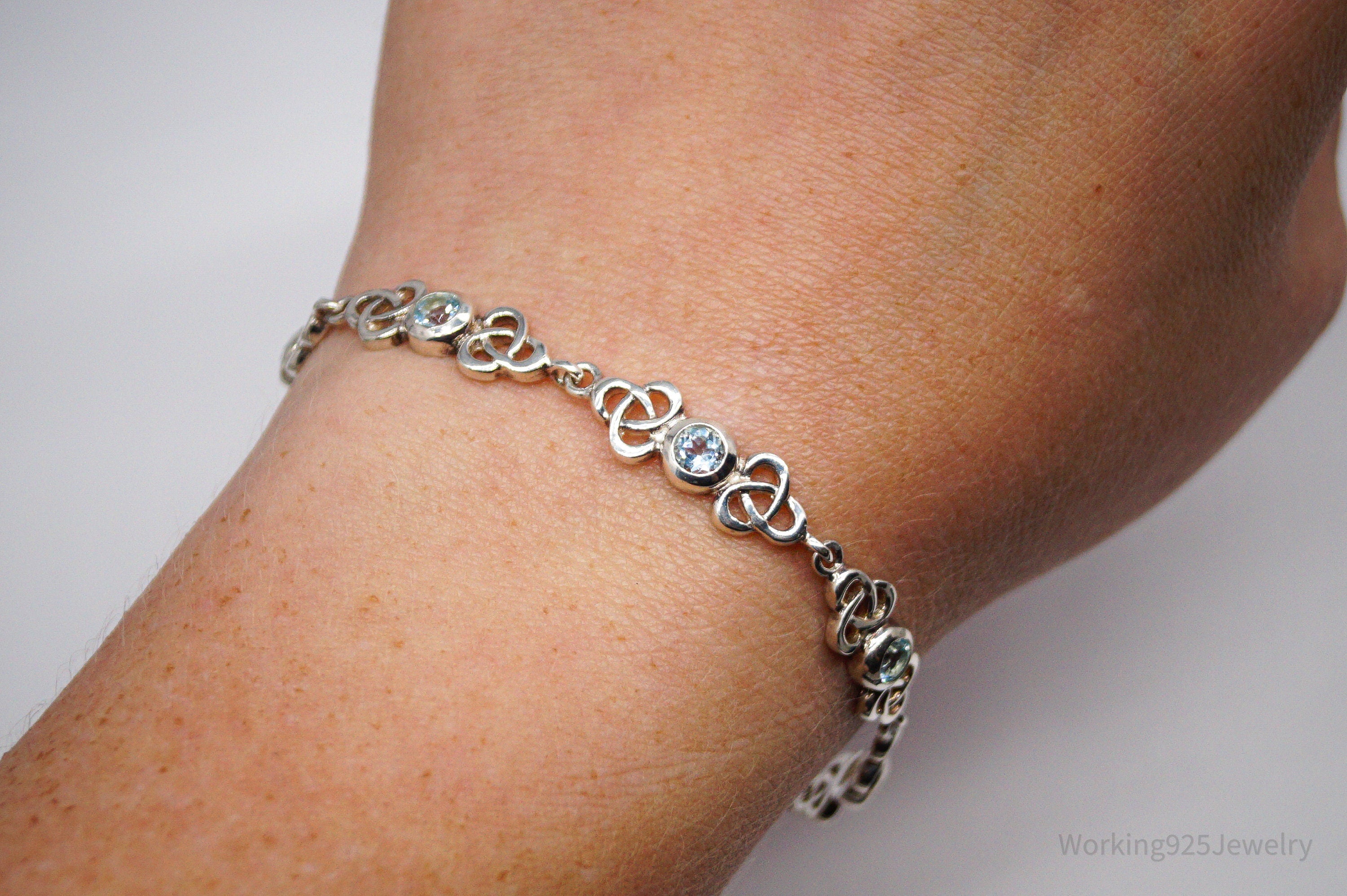 Vintage Blue Topaz Celtic Knots Sterling Silver Bracelet - 7 3/8"