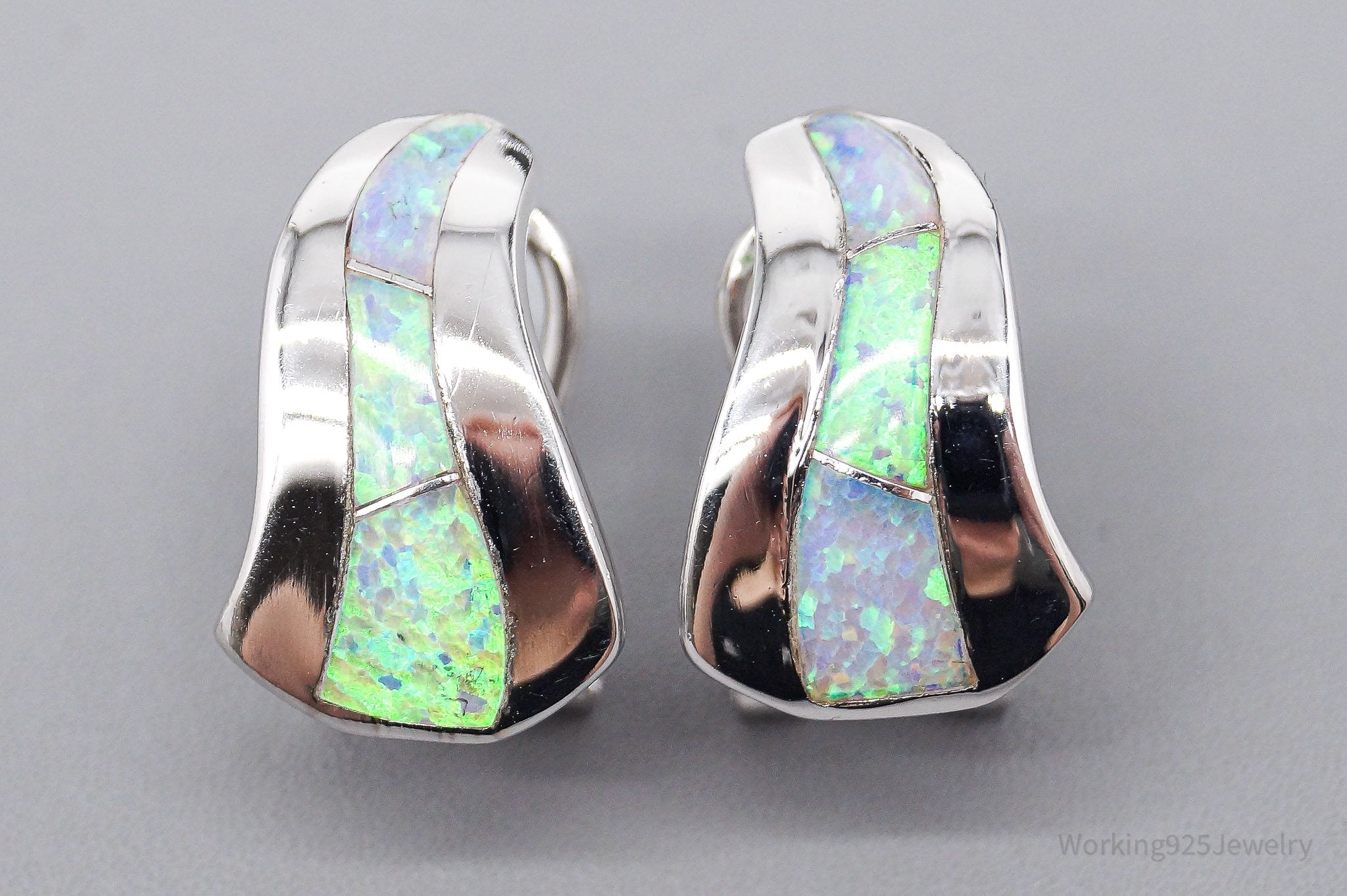 Vintage Opal Inlay Sterling Silver Earrings