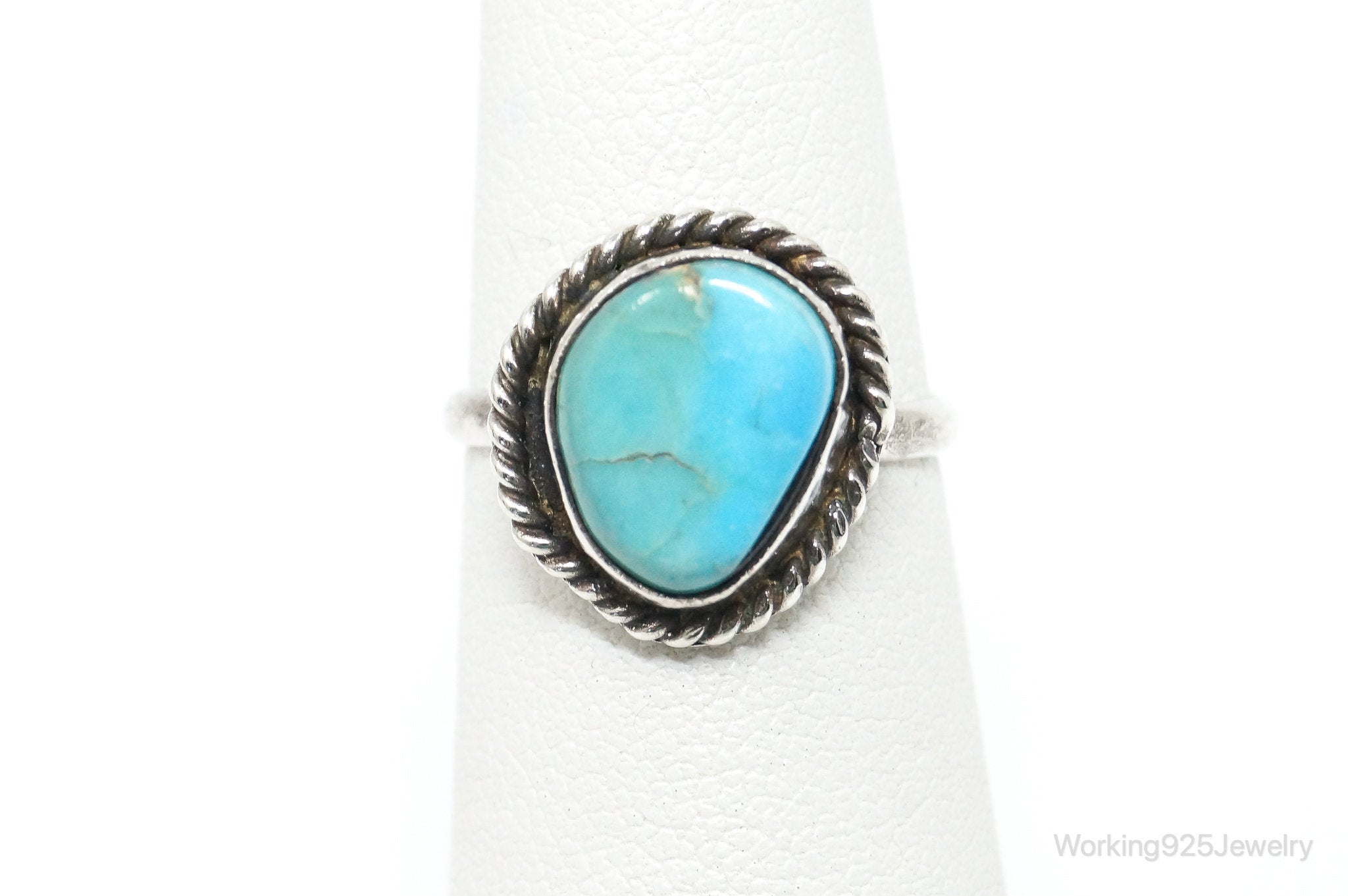 Vintage Native American Turquoise Unsigned Sterling Silver Ring - Size 4.25