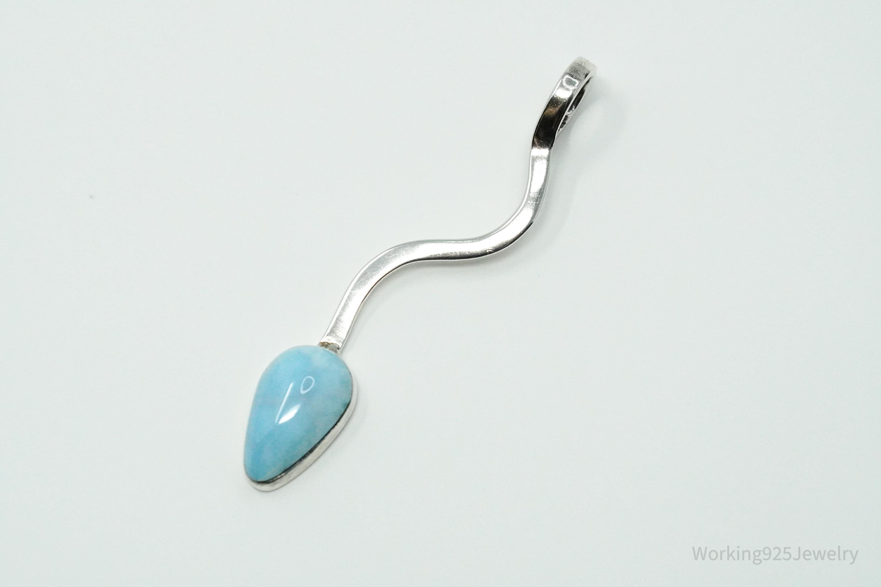 Vintage Blue Larimar Modernist Style Sterling Silver Necklace Pendant