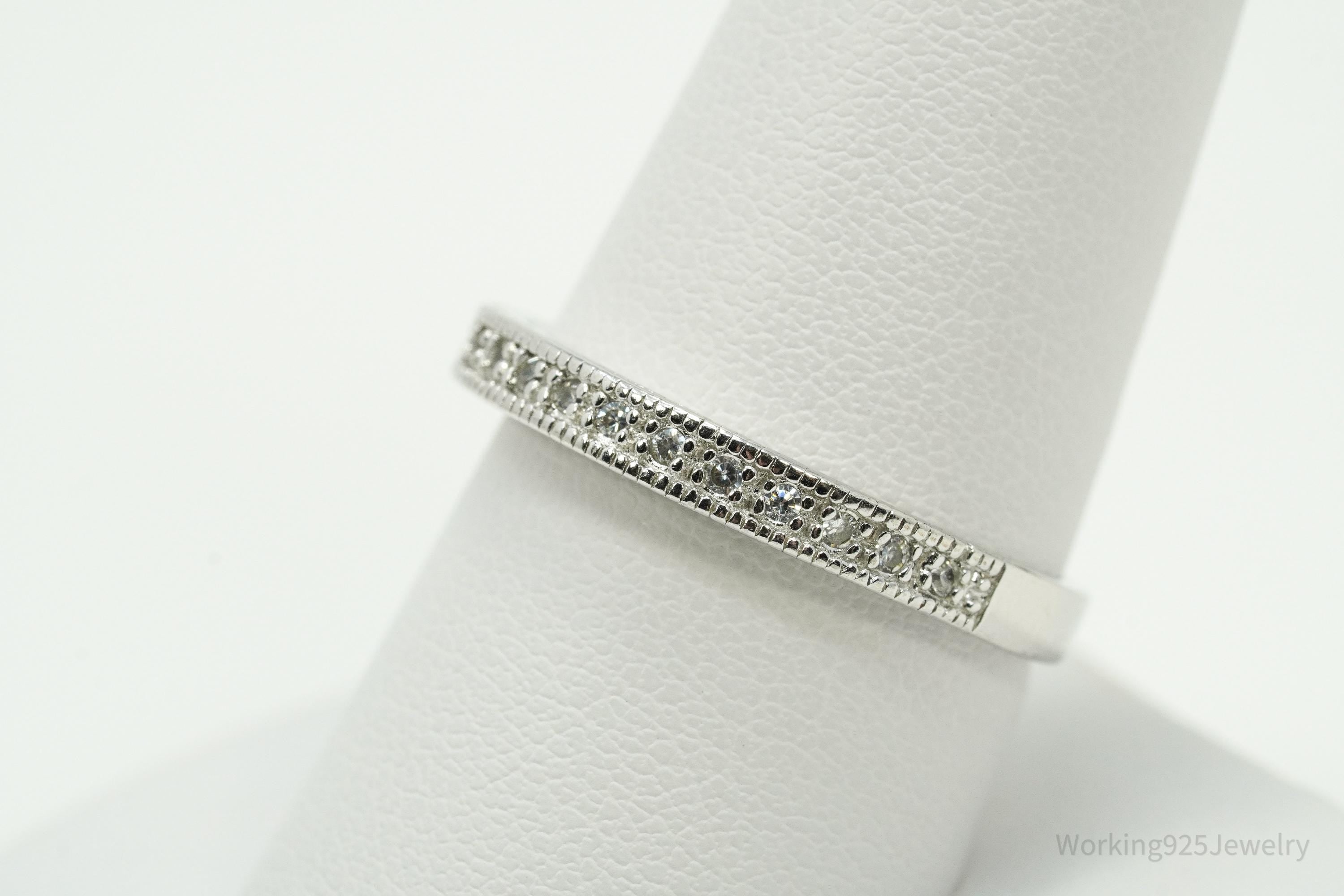 Vintage Cubic Zirconia Sterling Silver Band Ring - Size 9