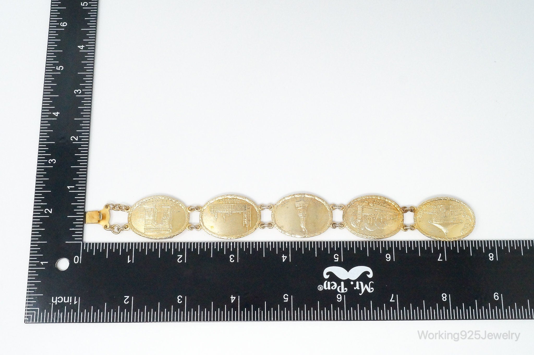 Vintage London Designer Tourist Gold Vermeil Sterling Silver Bracelet