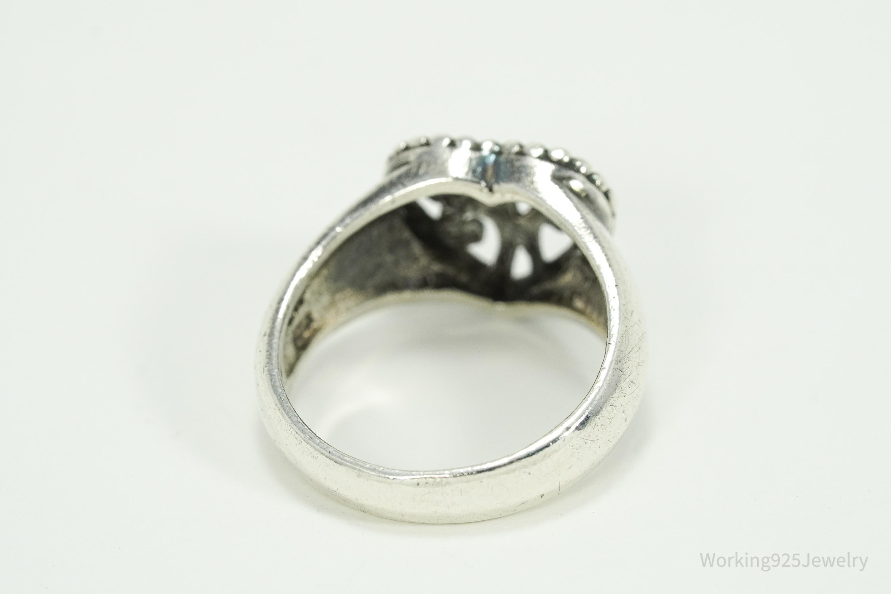 Vintage Scroll Heart Sterling Silver Band Ring - Size 7