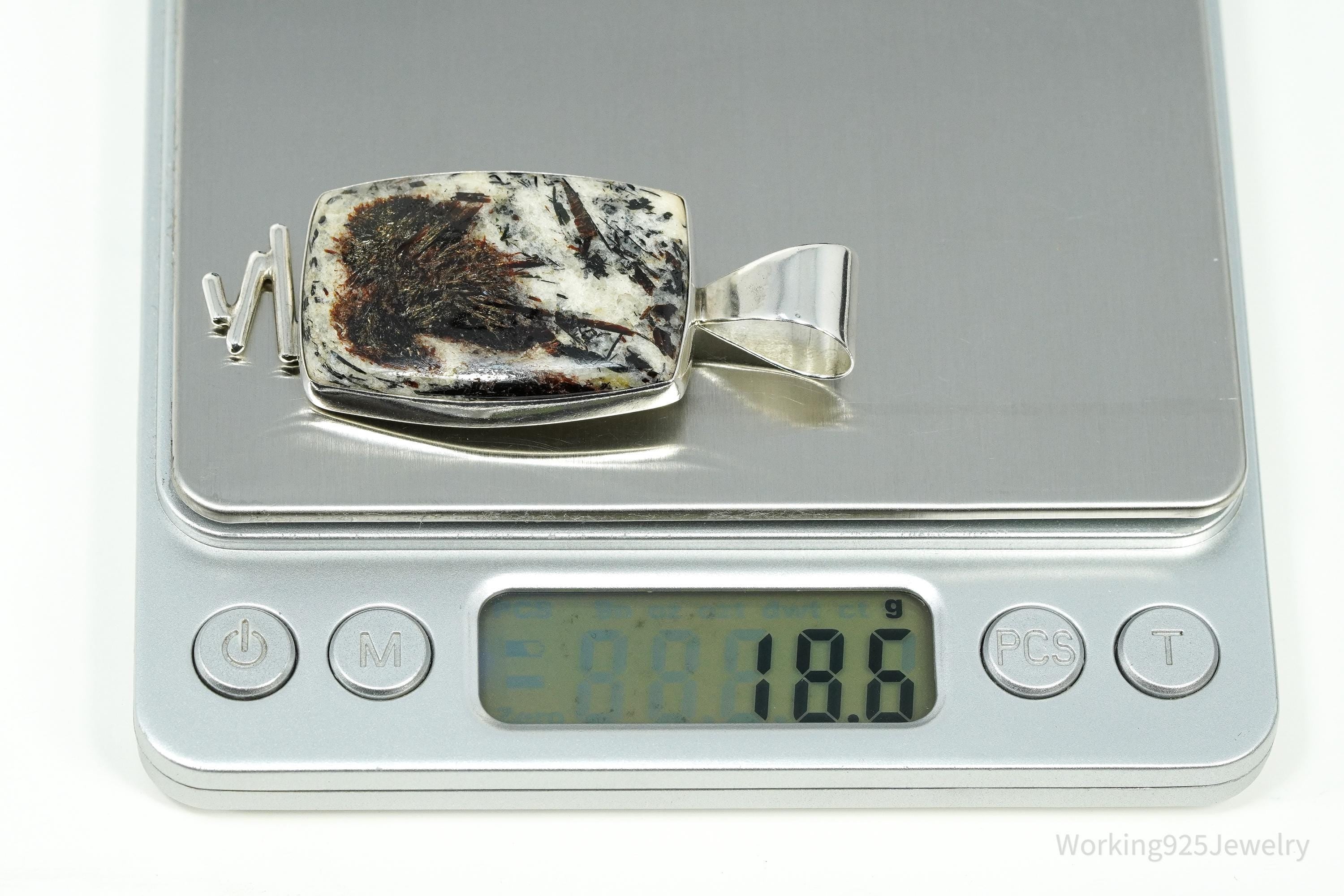 Vintage Large Desert Rose Trading Astrophyllite Sterling Silver Pendant 2 3/8"